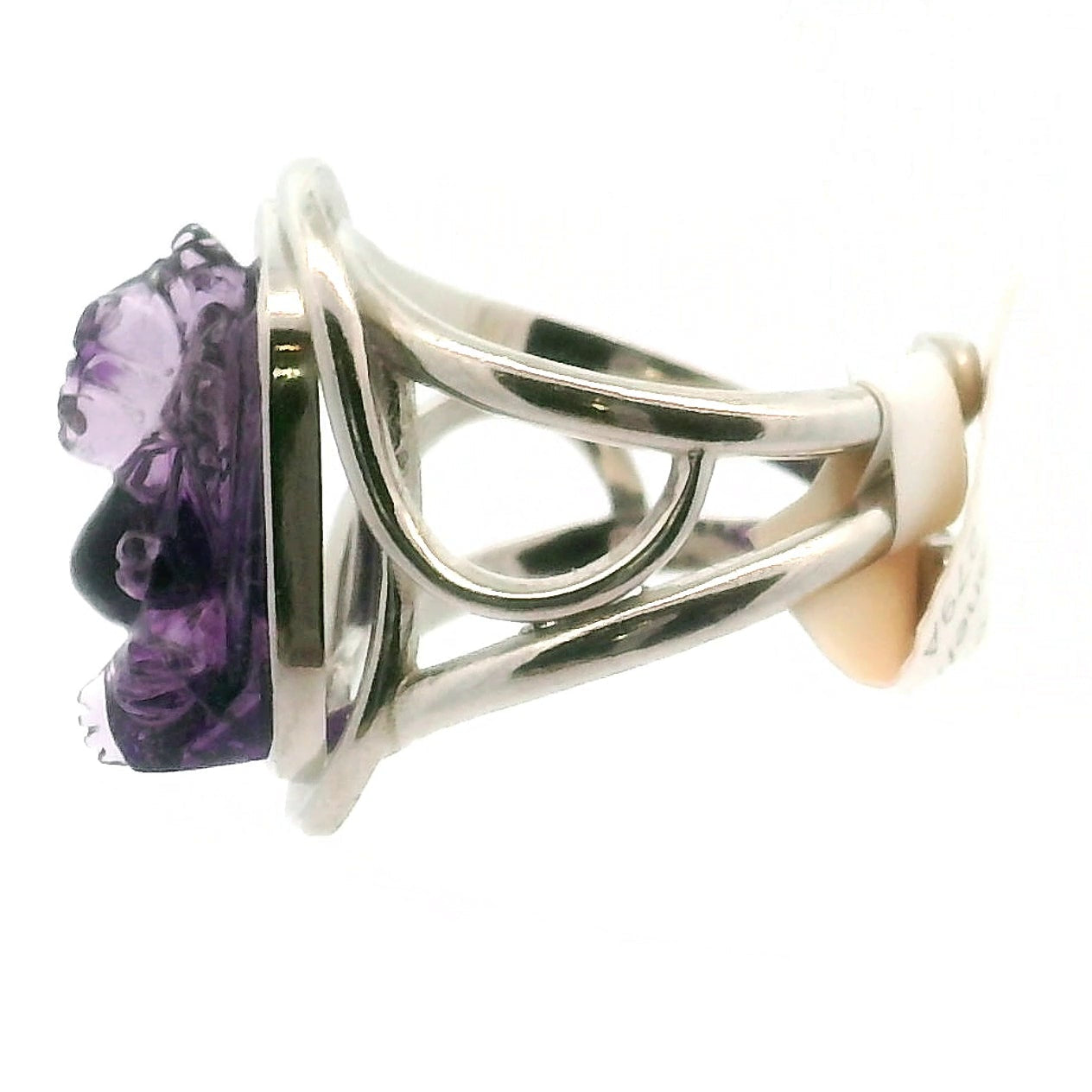 Amethyst Ganesha Cuff Ring .925 Silver for Divine Connection and Clearing Blockages