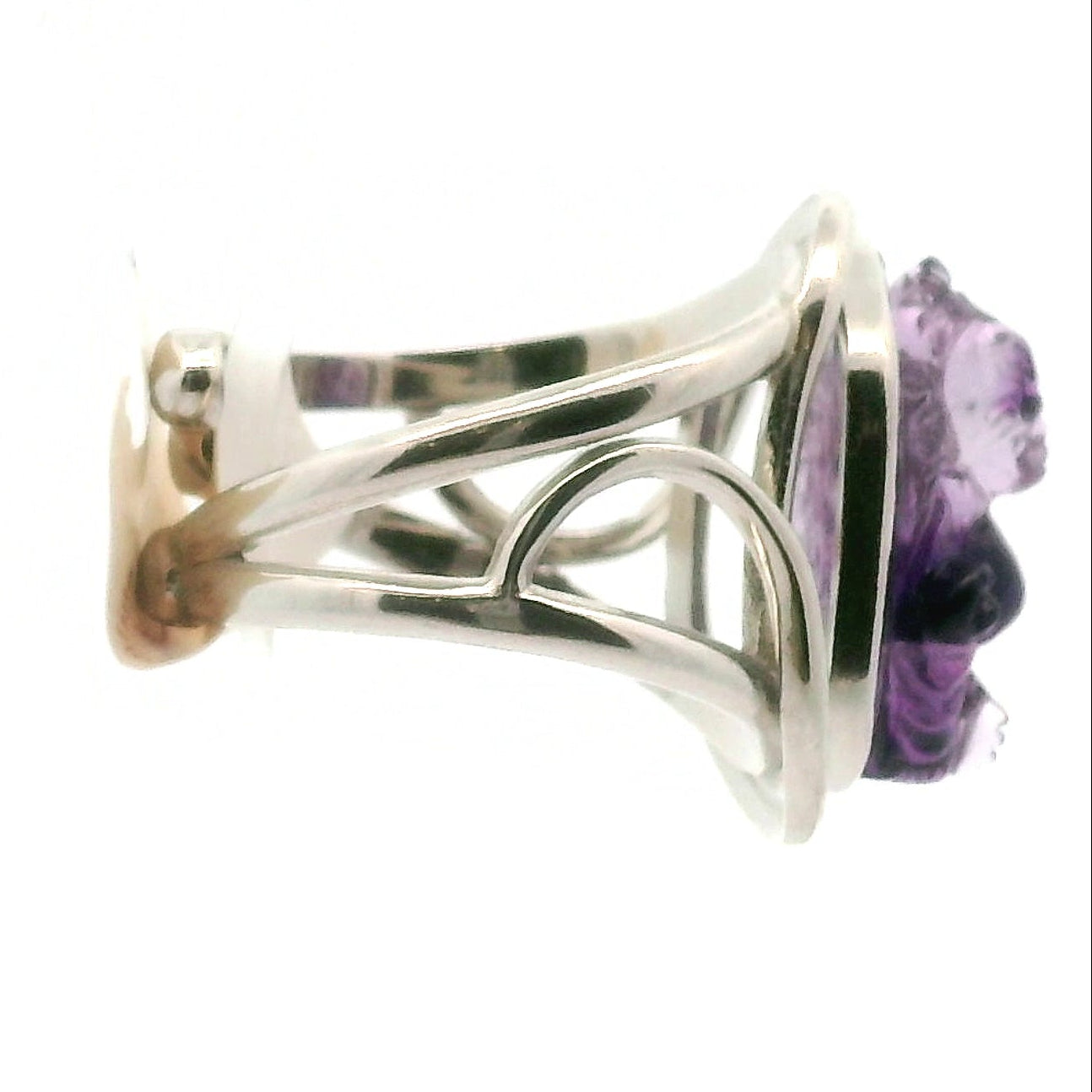 Amethyst Ganesha Cuff Ring .925 Silver for Divine Connection and Clearing Blockages