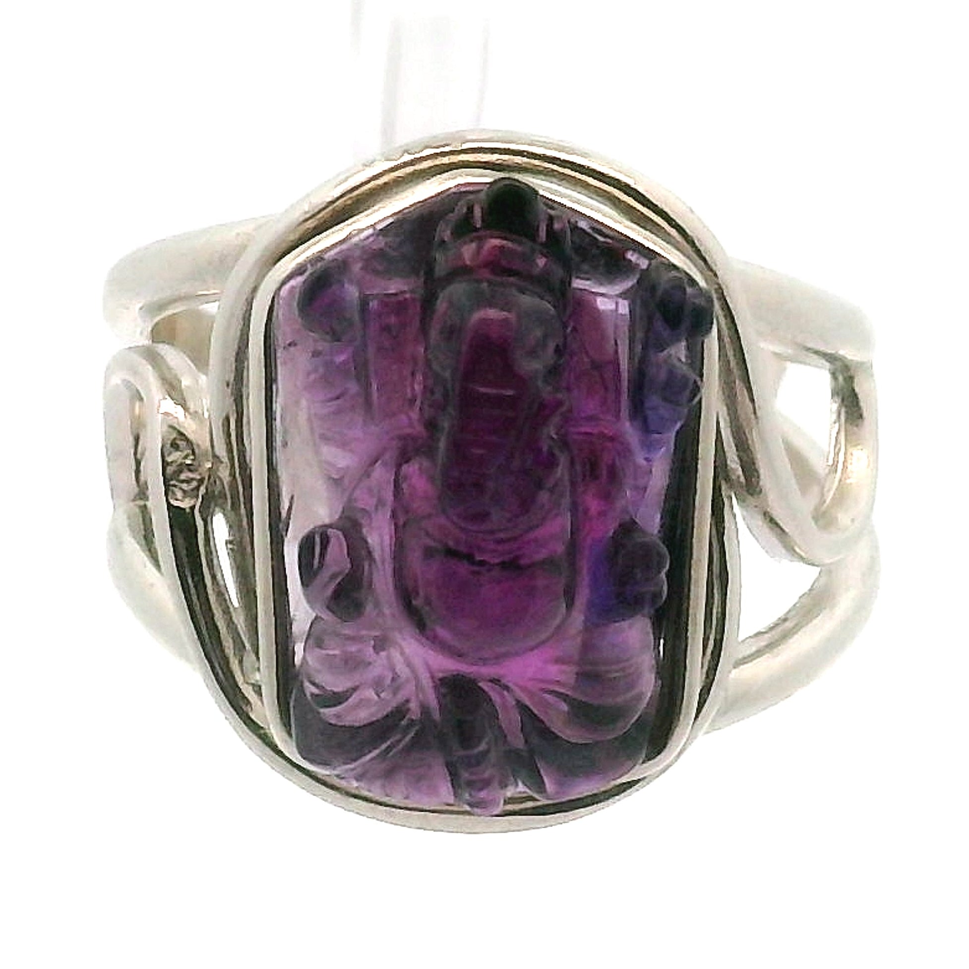Amethyst Ganesha Cuff Ring .925 Silver for Divine Connection and Clearing Blockages