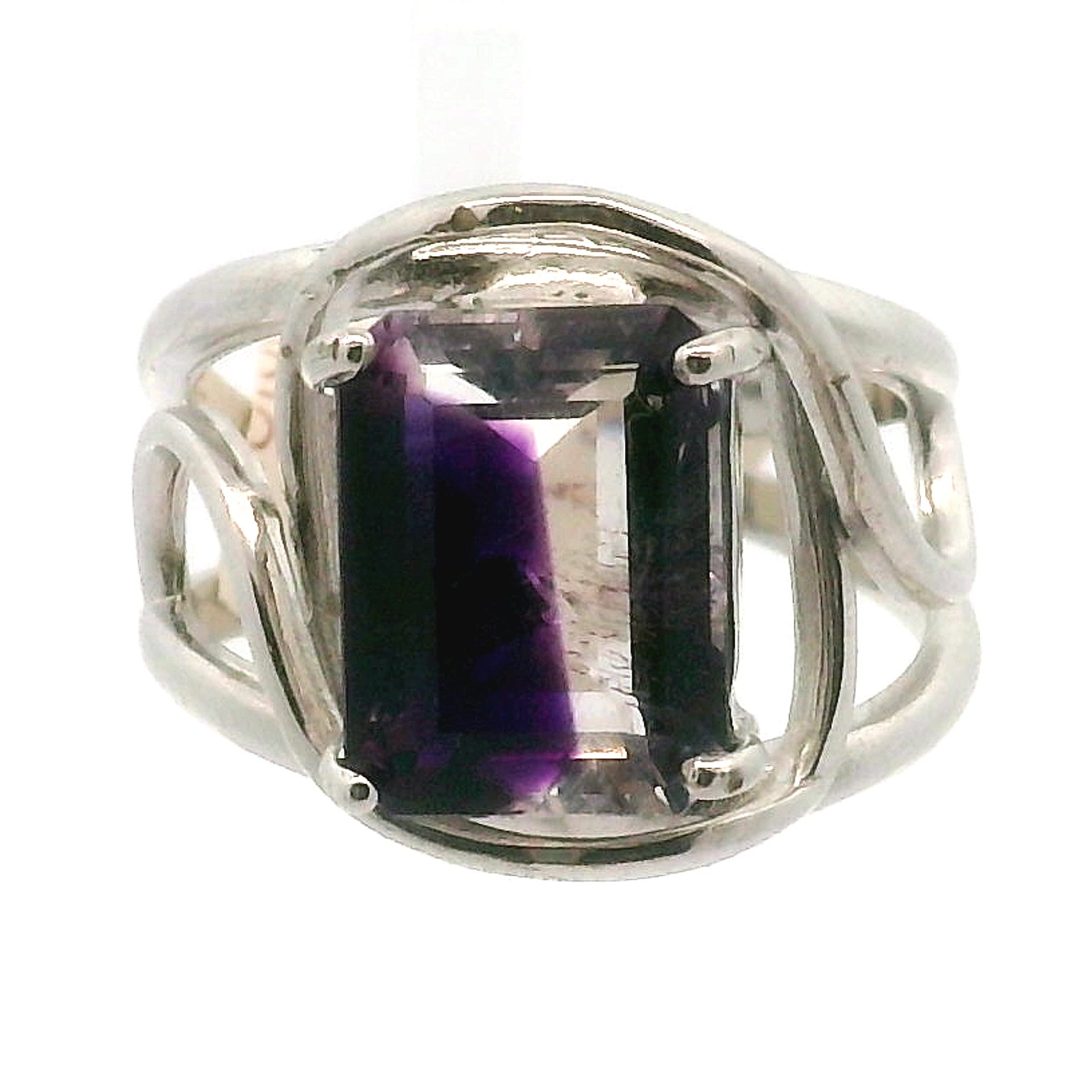 Bi-Color Amethyst Cuff Ring .925 Silver for Enhancing Intuition & Connection with Divine