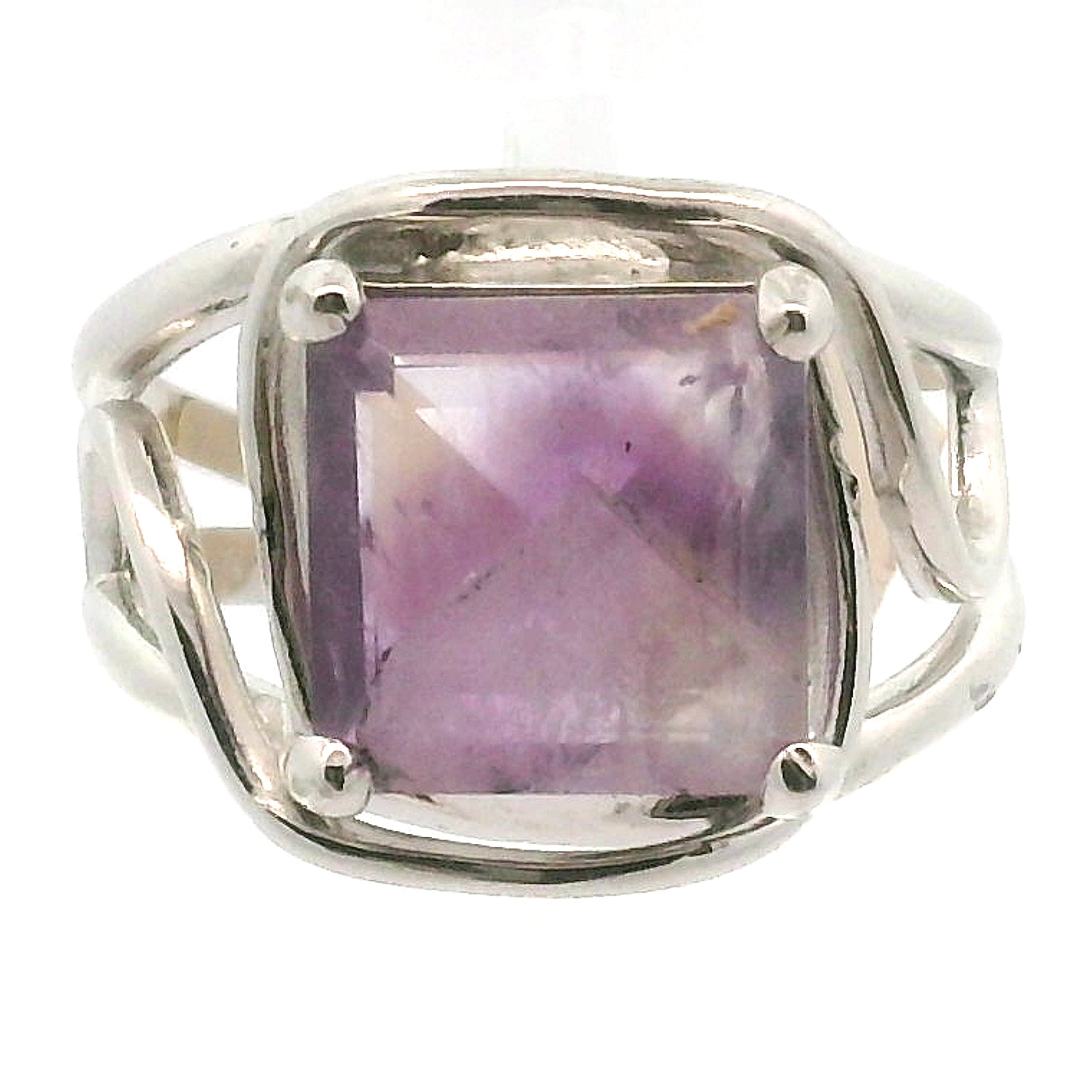 Phantom Amethyst Cuff Ring .925 Silver for Enhancing Intuition & Connection with Divine