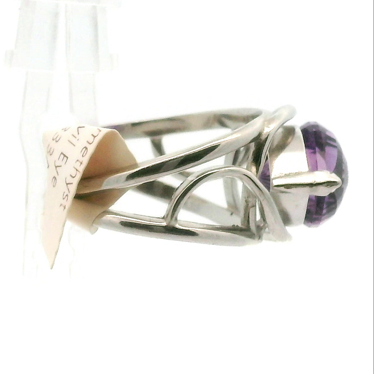 Amethyst Evil Eye Adjustable Finger Cuff Ring .925 Silver for Intuition, Luck, Protection and Purification