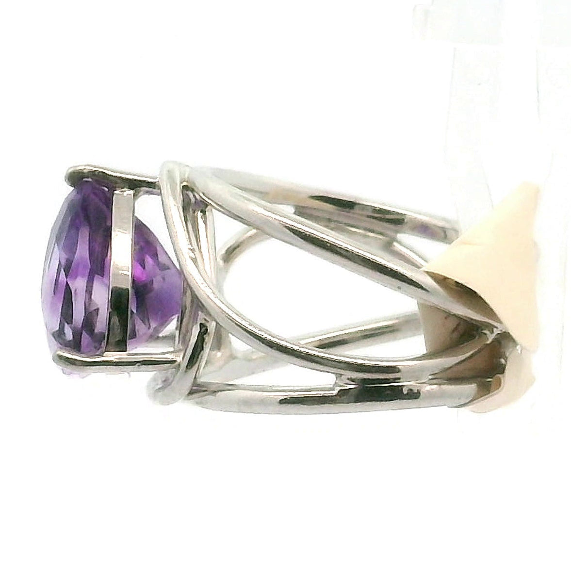 Amethyst Trillion Cuff Ring .925 Silver for Enhancing your Intuitive Gifts