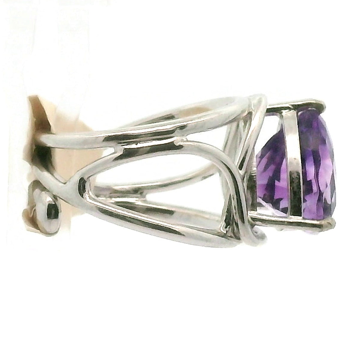 Amethyst Trillion Cuff Ring .925 Silver for Enhancing your Intuitive Gifts