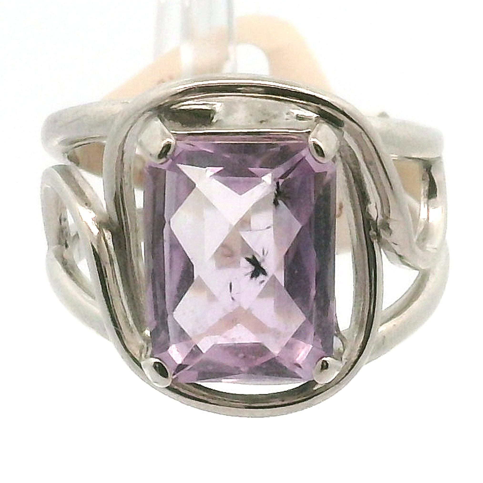 Pastel Amethyst with Hollandite Finger Cuff Adjustable Ring .925 Silver for Intuition and Protection