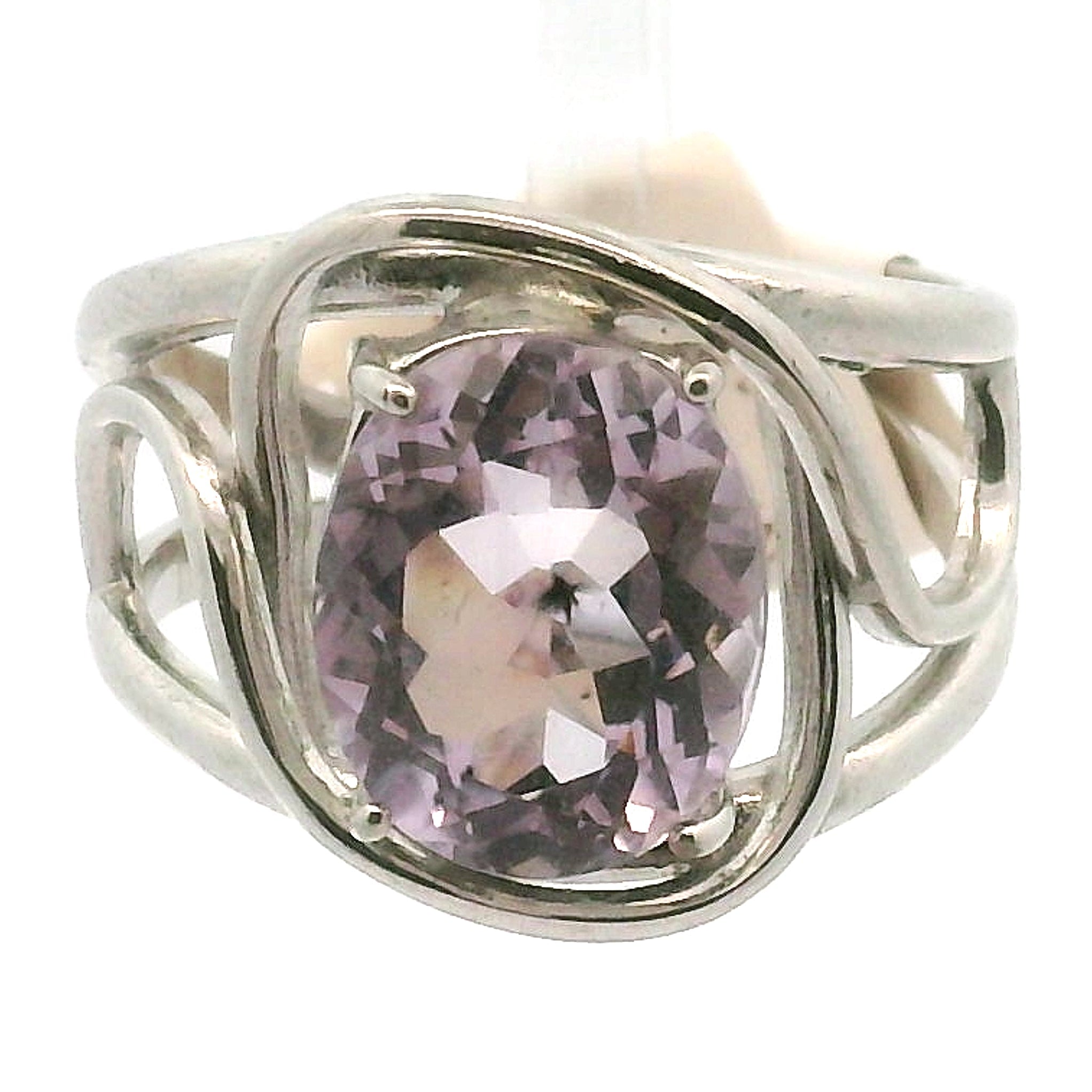 Pastel Amethyst with Hollandite Finger Cuff Adjustable Ring .925 Silver for Intuition and Protection