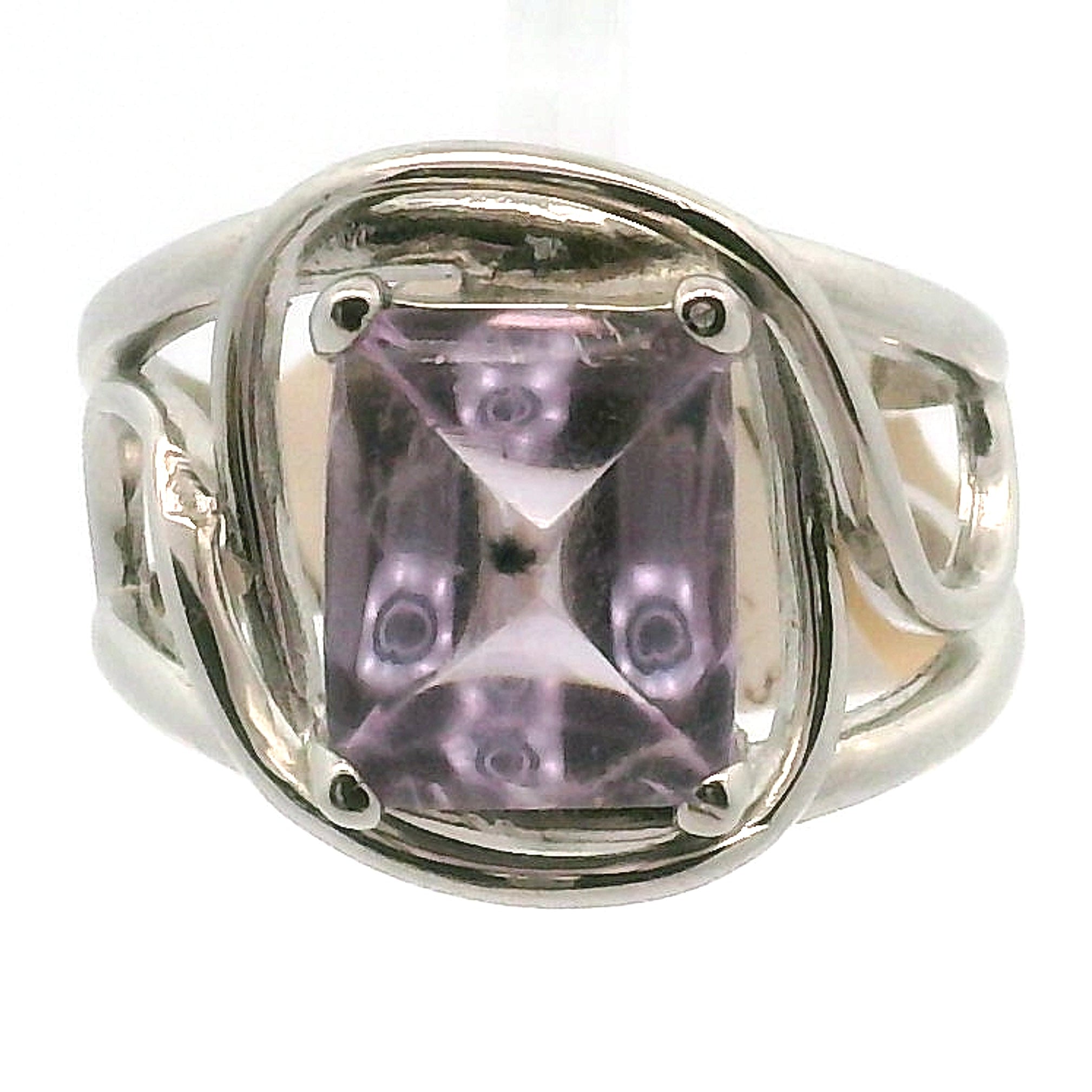 Pastel Amethyst with Hollandite Finger Cuff Adjustable Ring .925 Silver for Intuition and Protection