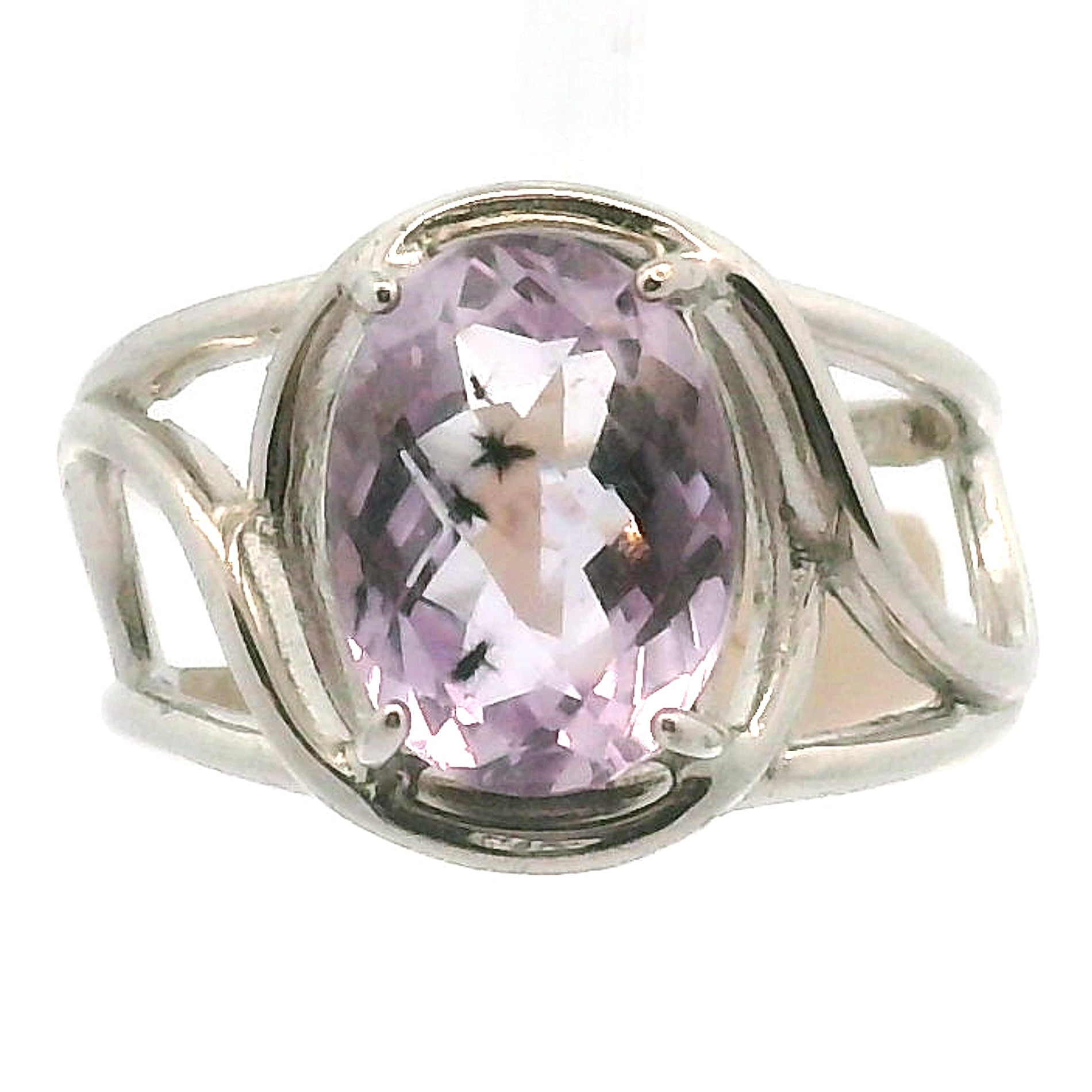 Pastel Amethyst with Hollandite Finger Cuff Adjustable Ring .925 Silver for Intuition and Protection