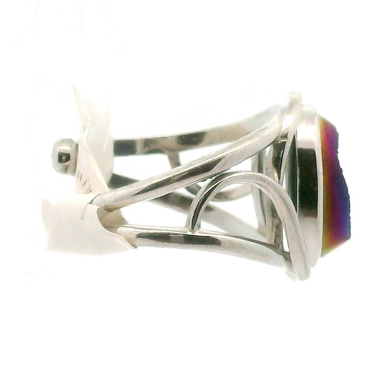 Titanium Aura Druzy Cuff Ring .925 Silver for Connection with Angels and Spirit Guides