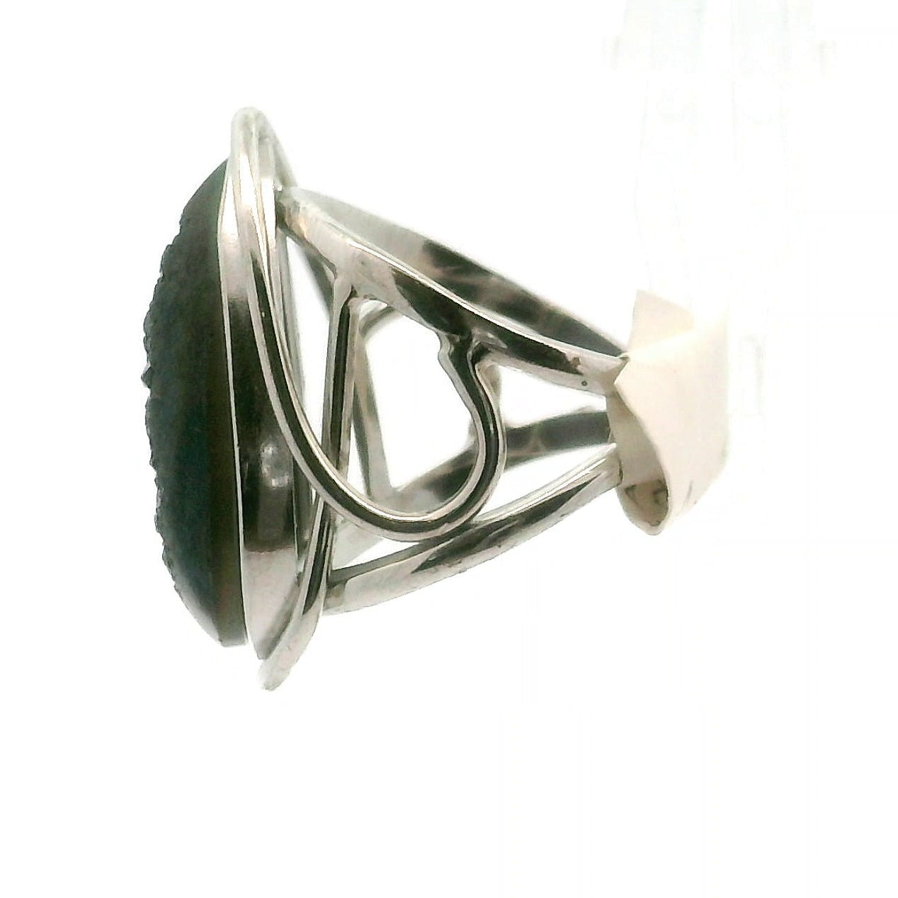 Black Aura Druzy Cuff Ring .925 Silver for Connection with Angels and Spirit Guides