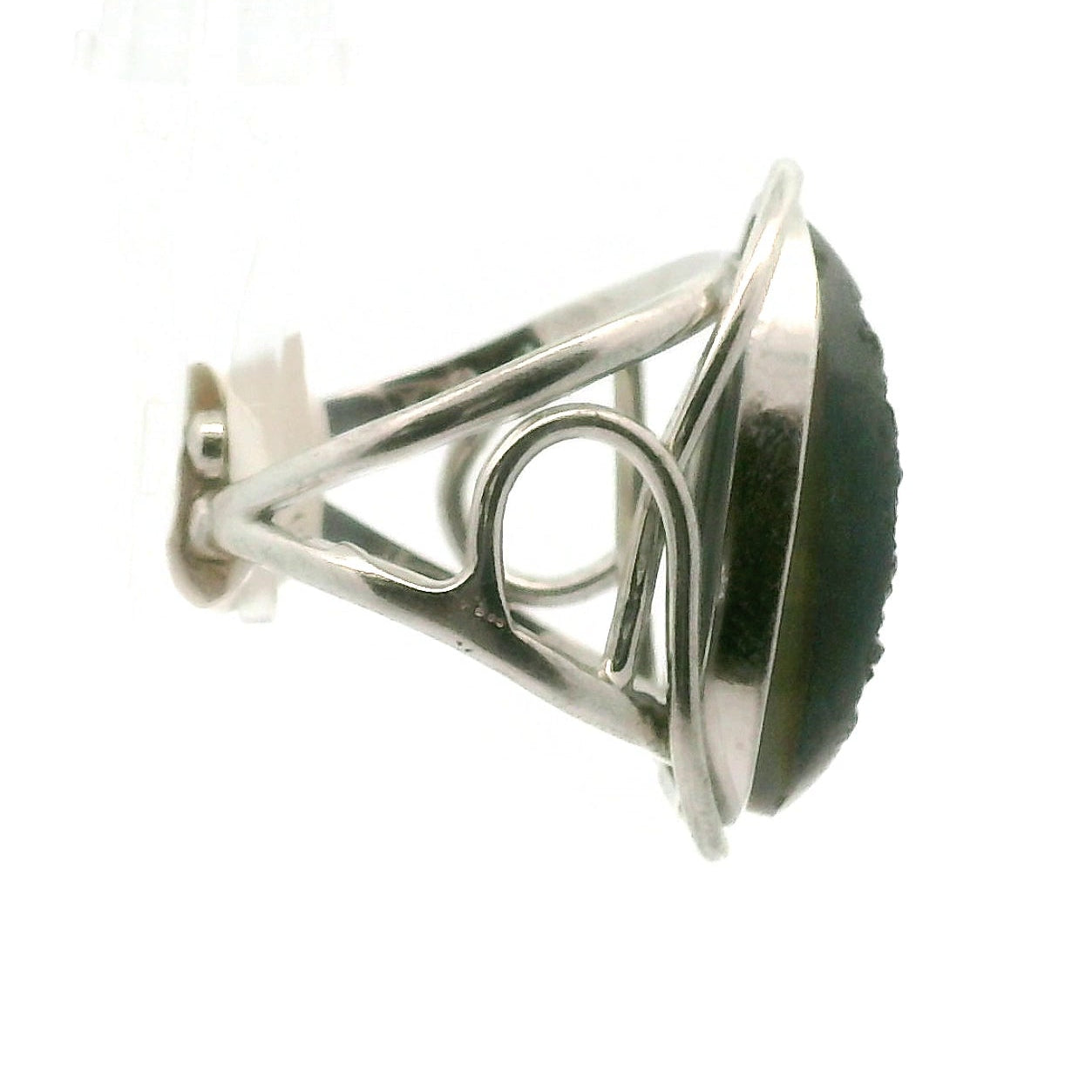 Black Aura Druzy Cuff Ring .925 Silver for Connection with Angels and Spirit Guides