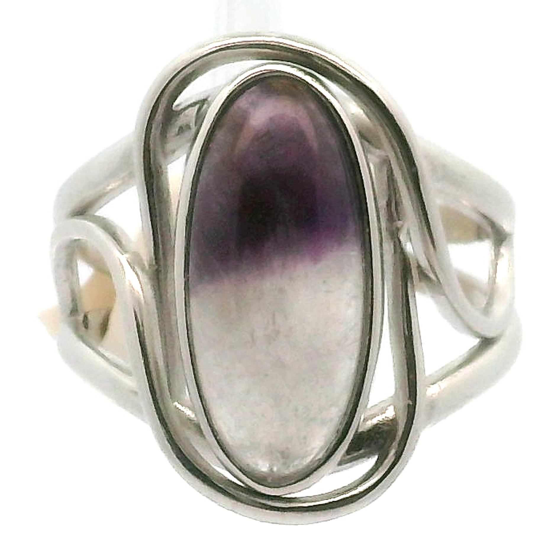 Amethyst in Quartz Cuff Ring .925 Silver for Enhancing Intuition & Connection with Divine