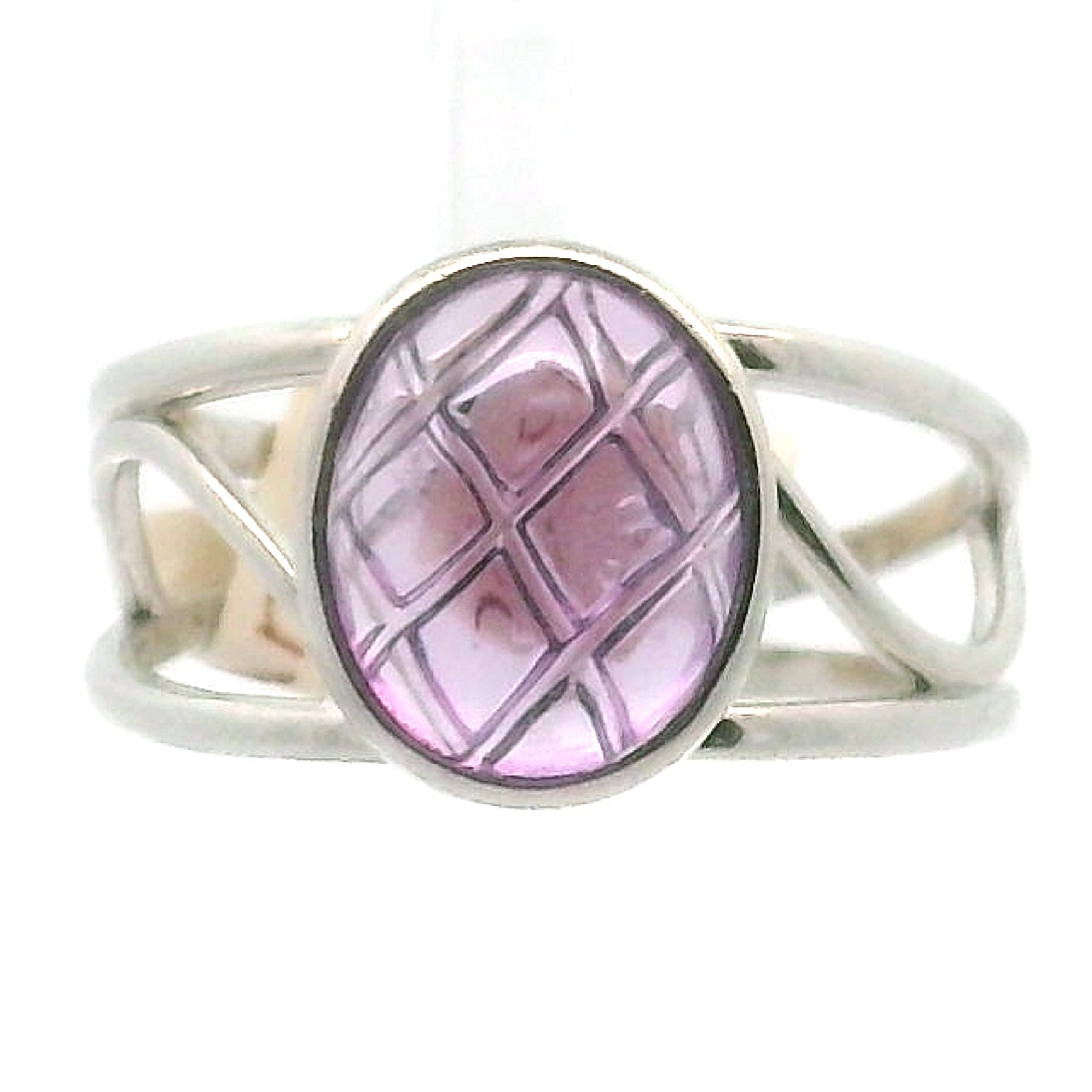 Carved Amethyst Cuff Ring .925 Silver for Enhancing Intuition & Connection with Divine