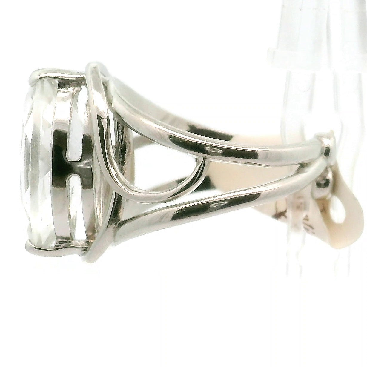 Herkimer Diamond Quartz Marquis Adjustable Cuff Ring .925 Silver for Amplification of Intentions and Communication with Ancestors or Spirit Guides