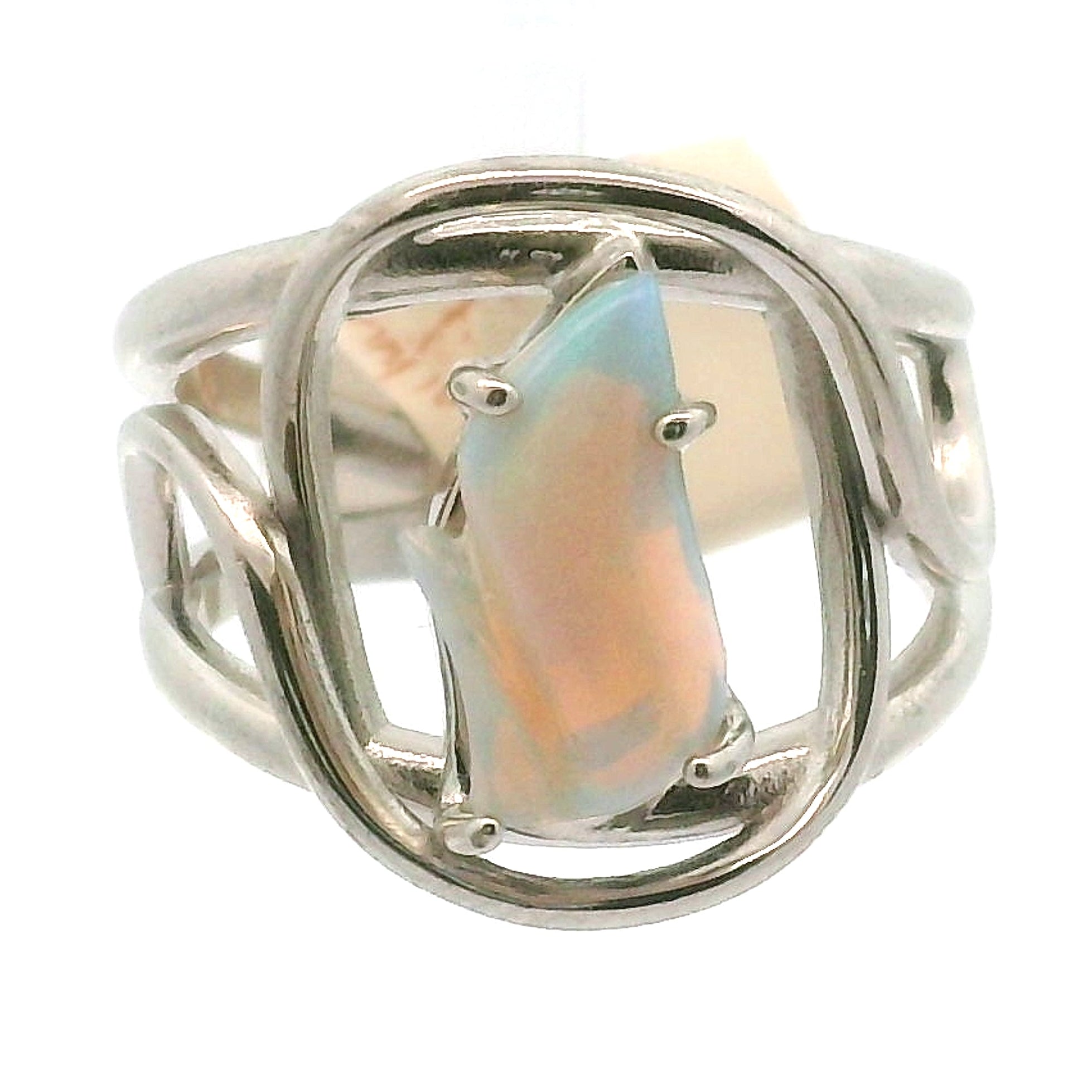 Ethiopian Opal Fantasy Cut Cuff Ring .925 Sterling Silver for Manifesting, Joy and Transformation