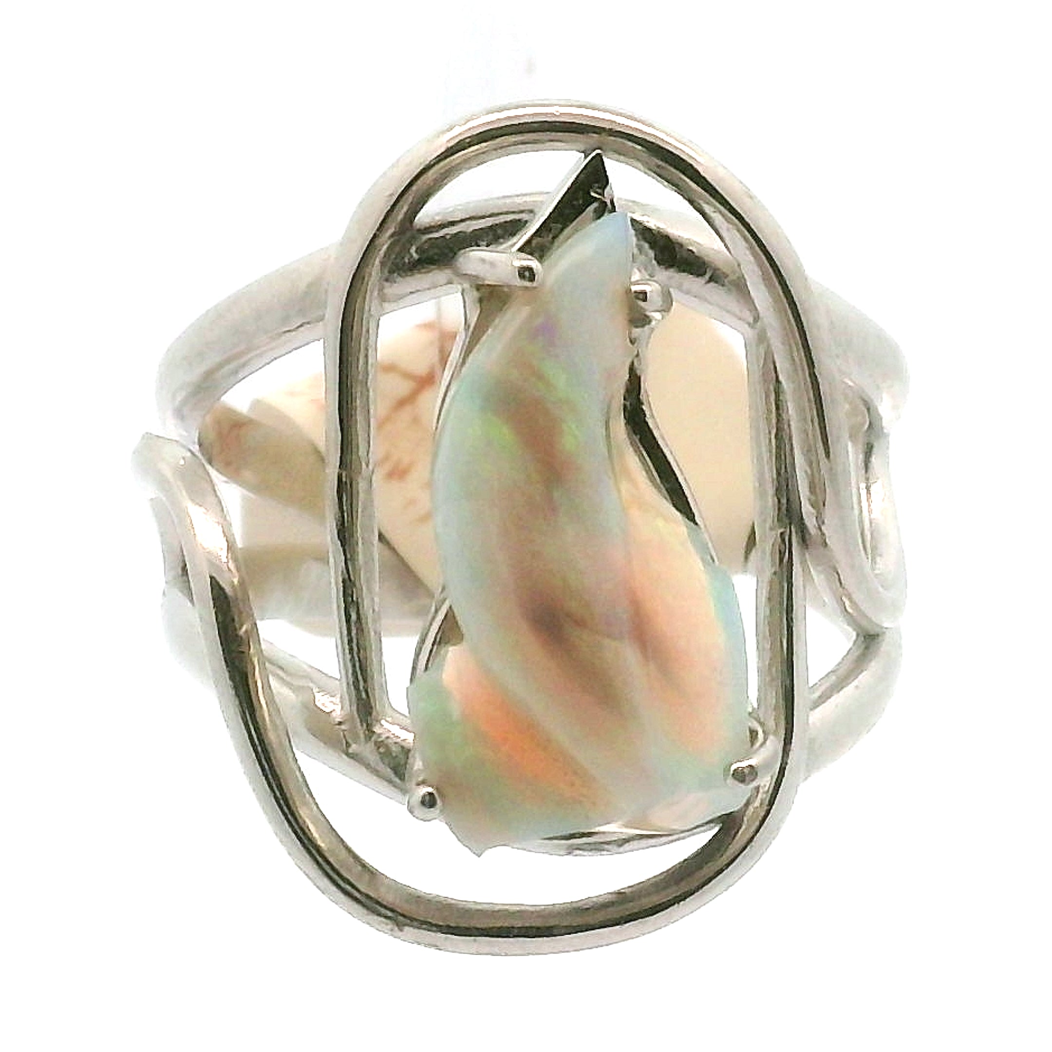 Ethiopian Opal Fantasy Cut Cuff Ring .925 Sterling Silver for Manifesting, Joy and Transformation