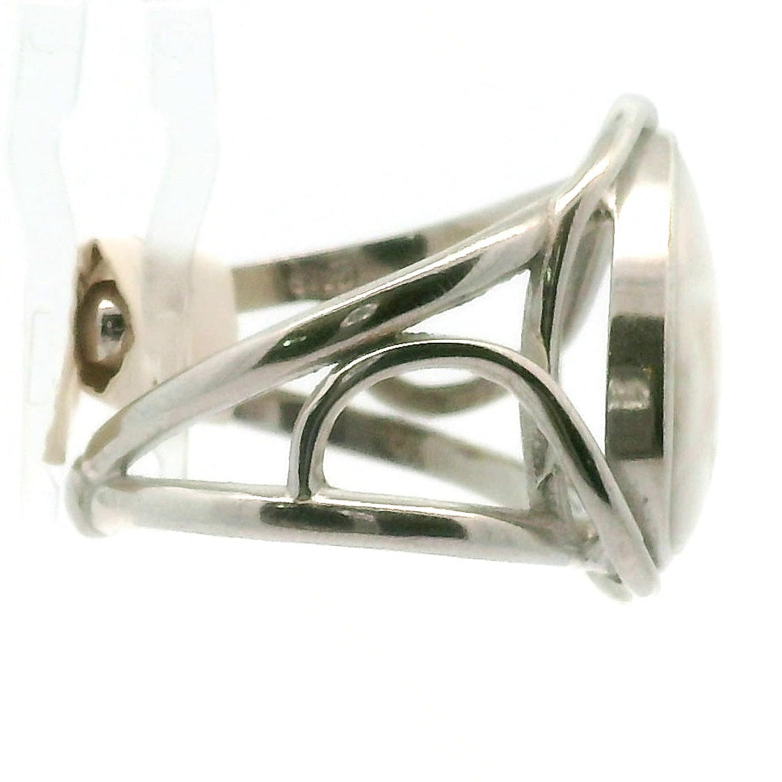 Druzy White Plume Agate Finger Cuff Adjustable Ring .925 Silver for Peace and Soothing Stress