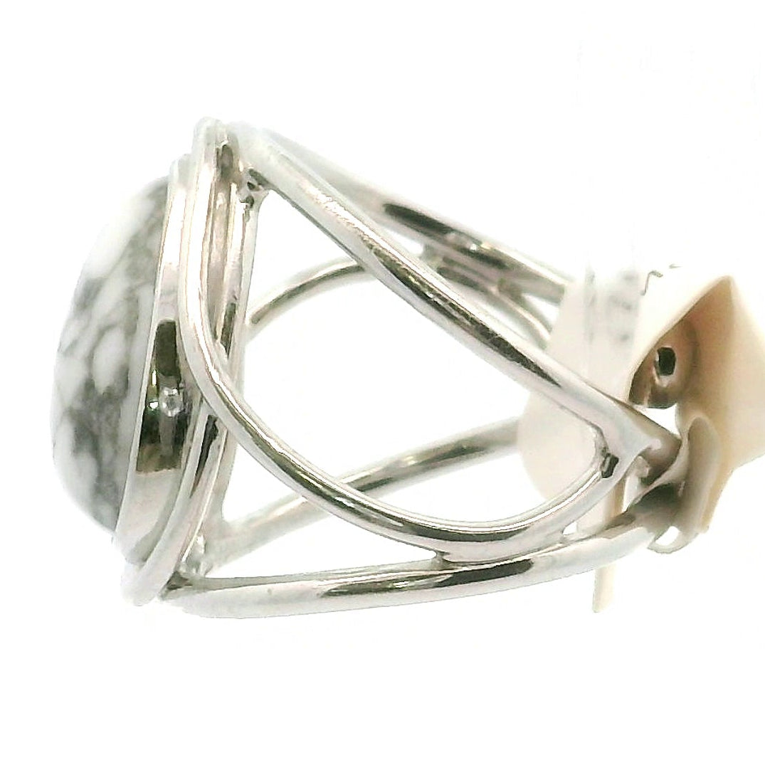 Howlite Cuff Ring .925 Silver for Awareness, Calmness and Wisdom