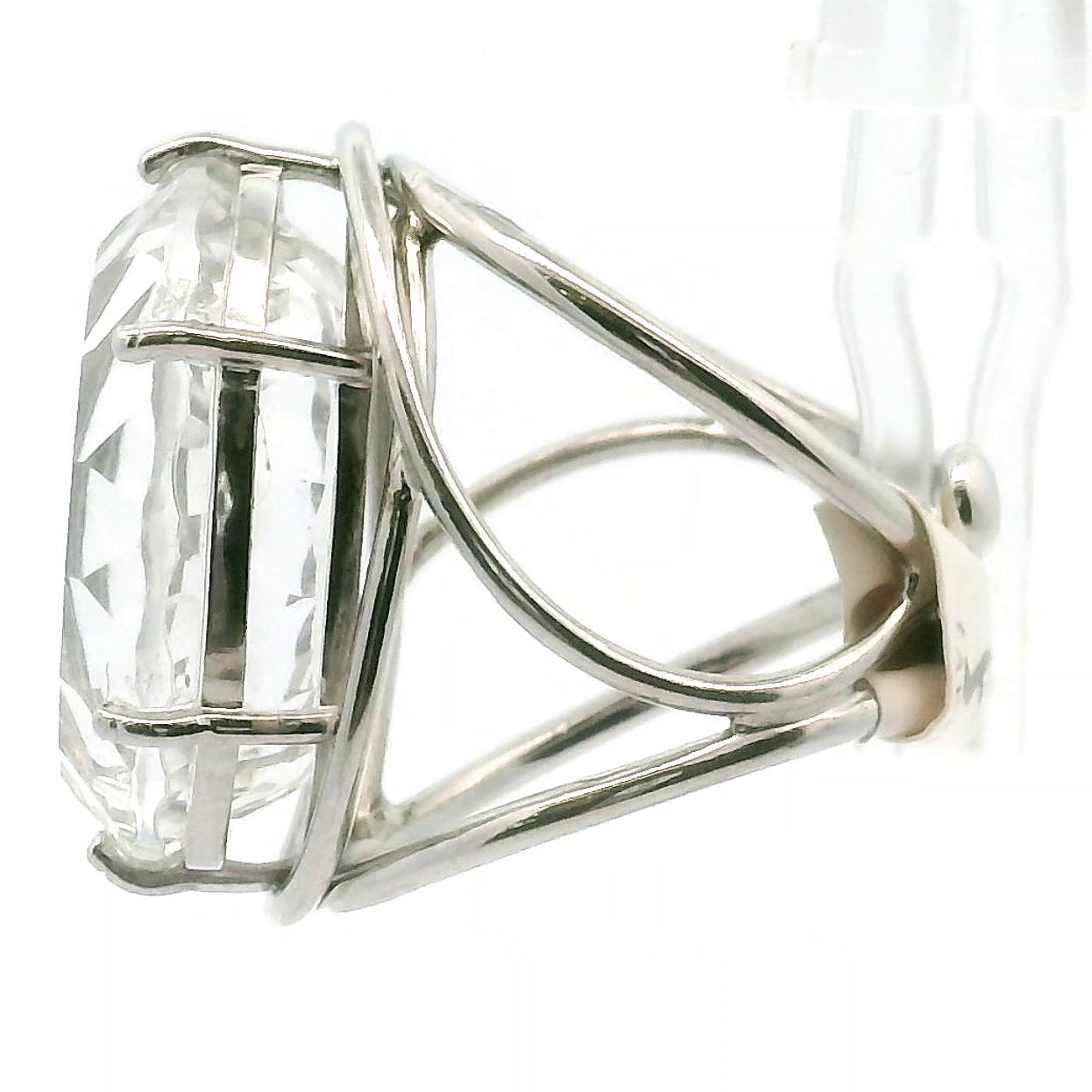 Clear Quartz with Engraved Jesus Cuff Ring .925 Silver for Protection and Manifestation