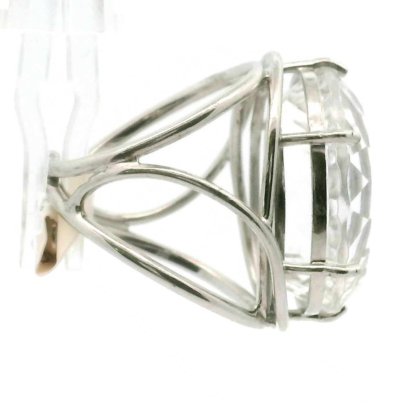 Clear Quartz with Engraved Jesus Cuff Ring .925 Silver for Protection and Manifestation