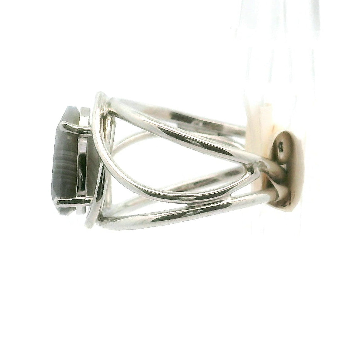 Botswana Agate Faceted Cuff Ring .925 Silver for Hope, Protection and Strength