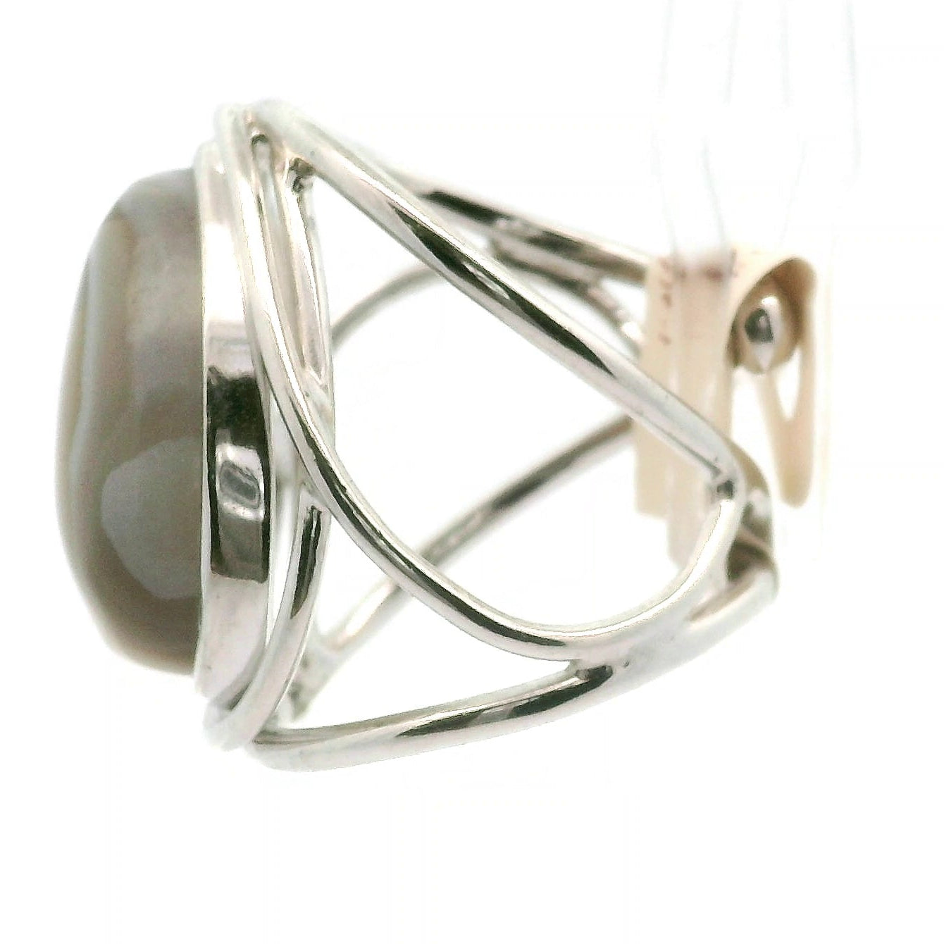 Botswana Agate Adjustable Cuff Ring .925 Silver for Hope, Protection and Strength