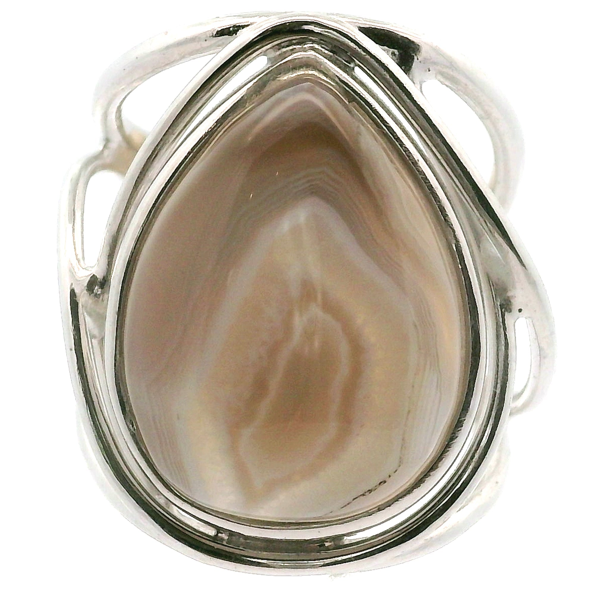 Botswana Agate Adjustable Cuff Ring .925 Silver for Hope, Protection and Strength