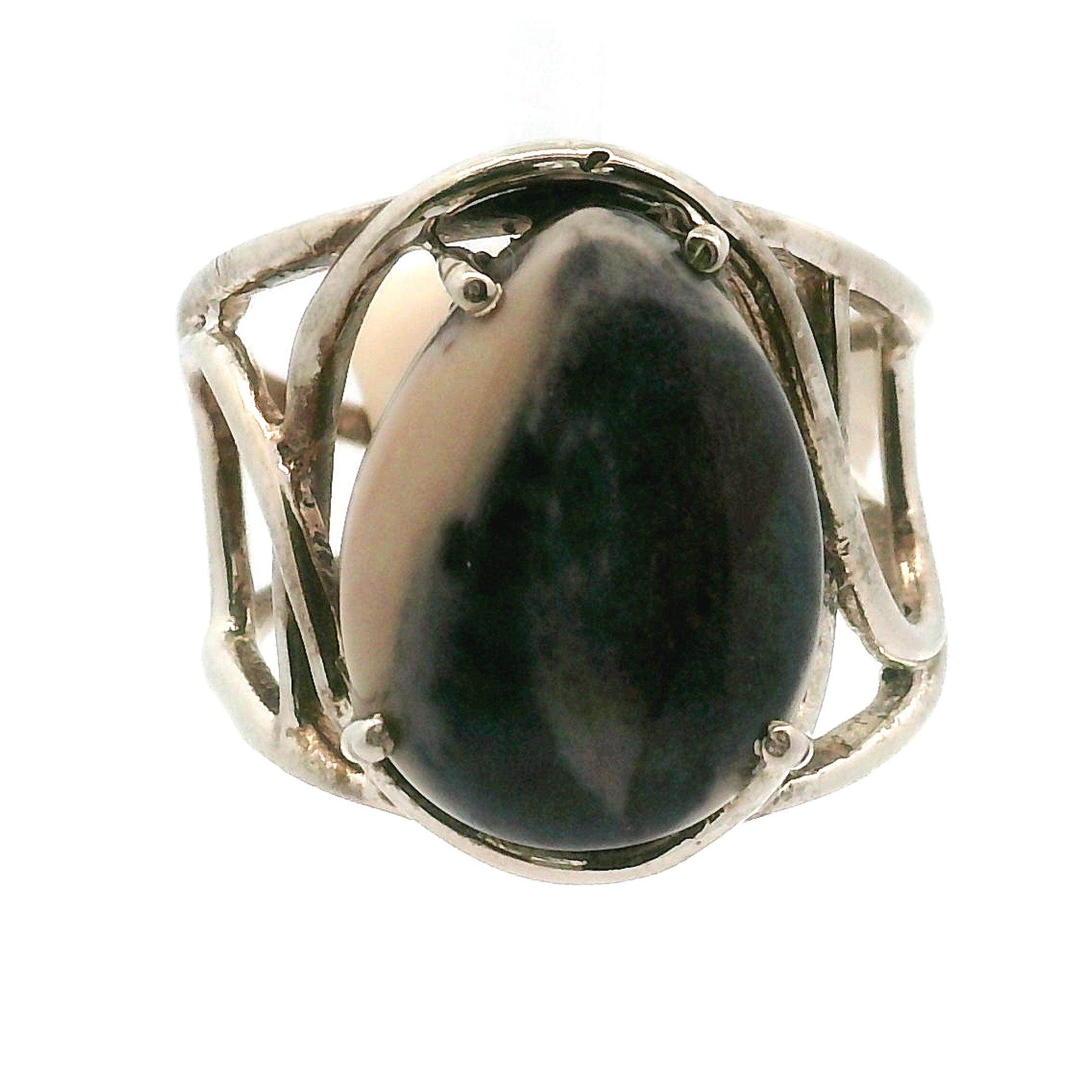 Porcelain Jasper Cuff Ring .925 Silver for Emotional Protection and Nurturing