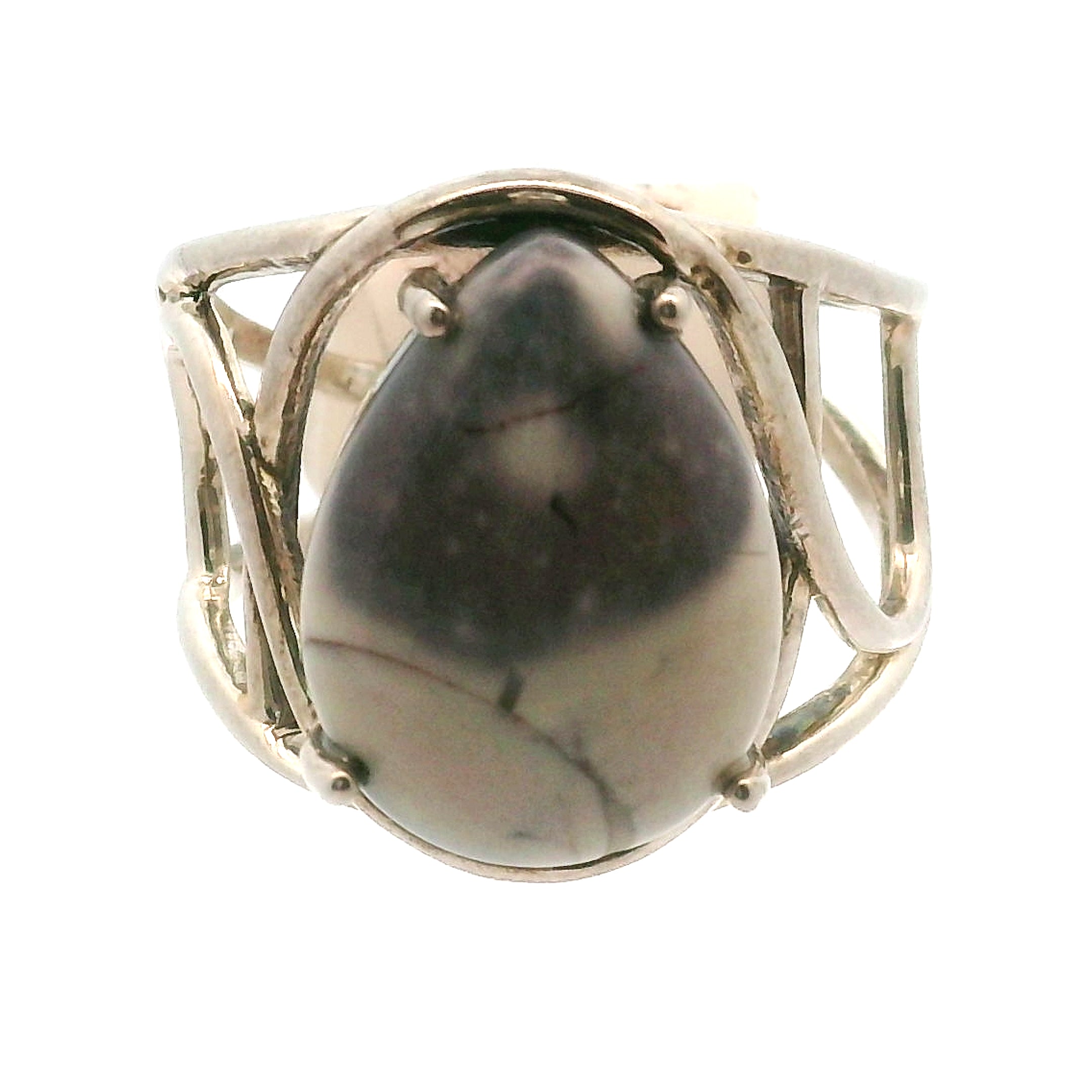 Porcelain Jasper Cuff Ring .925 Silver for Emotional Protection and Nurturing
