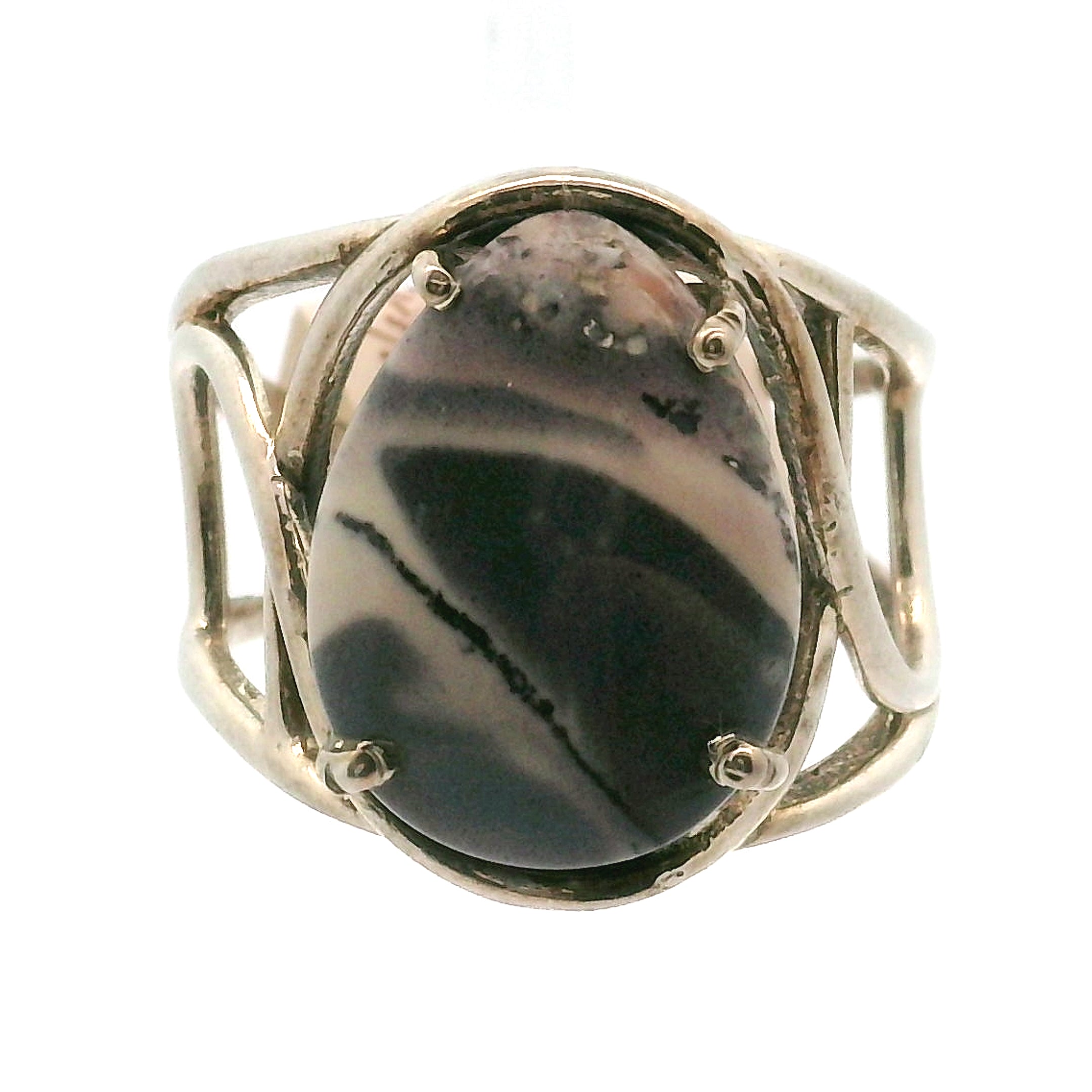 Porcelain Jasper Cuff Ring .925 Silver for Emotional Protection and Nurturing