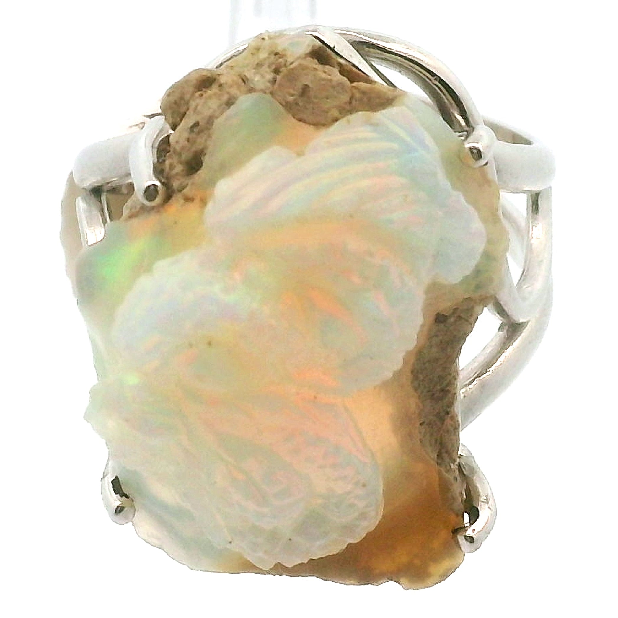 Ethiopian Opal Ganesha Cuff Ring .925 Silver for Good Luck, Transformation and Joy