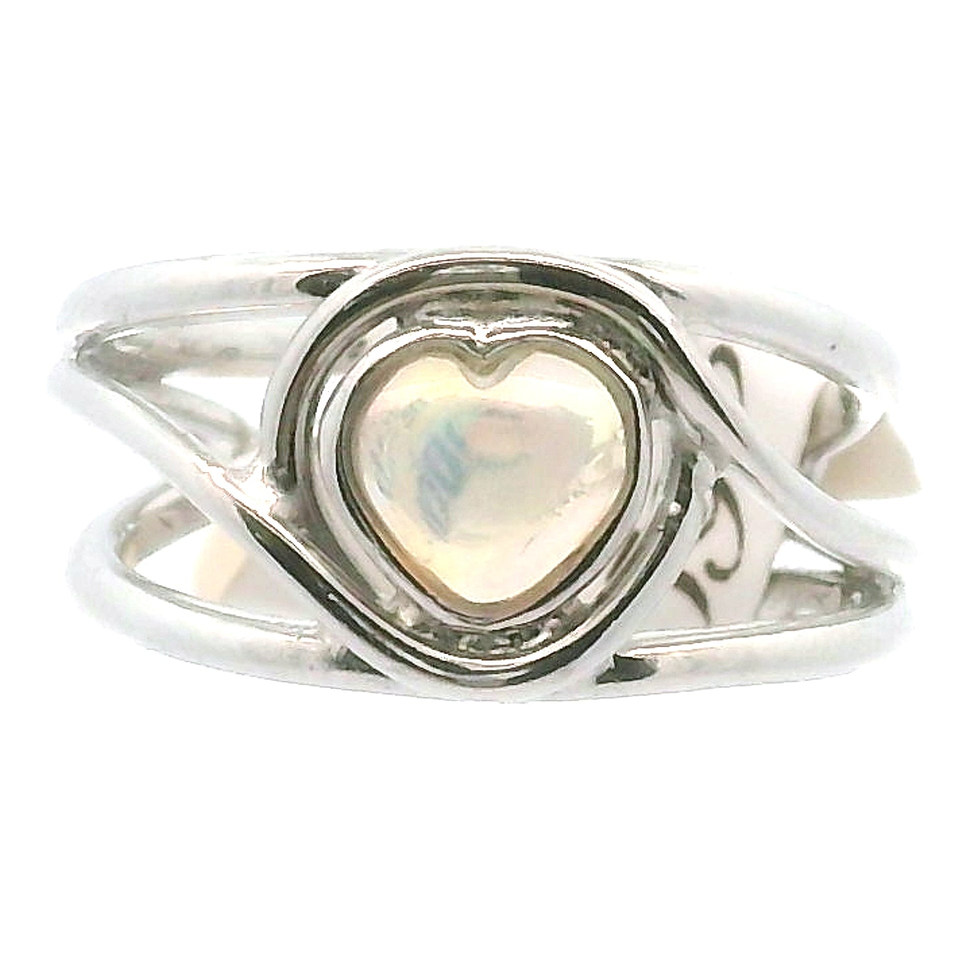 Ethiopian Opal Heart Midi Cuff Ring .925 Silver for Good Luck, Transformation and Joy