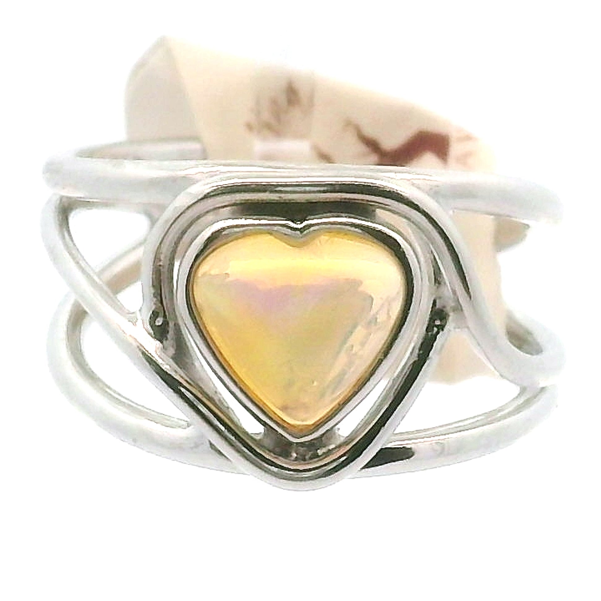 Ethiopian Opal Heart Midi Cuff Ring .925 Silver for Good Luck, Transformation and Joy