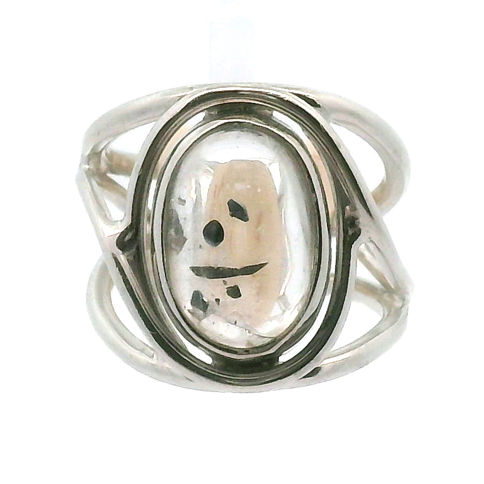 Fluorite in Quartz Adjustable Cuff Ring .925 Sterling Silver for Clearing Energy Fields