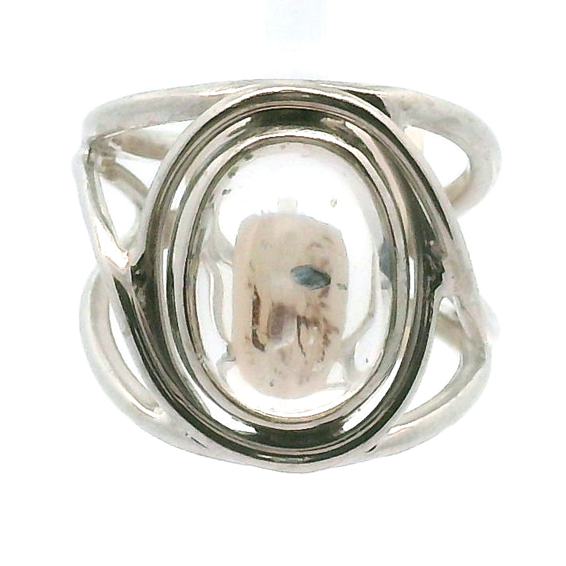 Fluorite in Quartz Adjustable Cuff Ring .925 Sterling Silver for Clearing Energy Fields