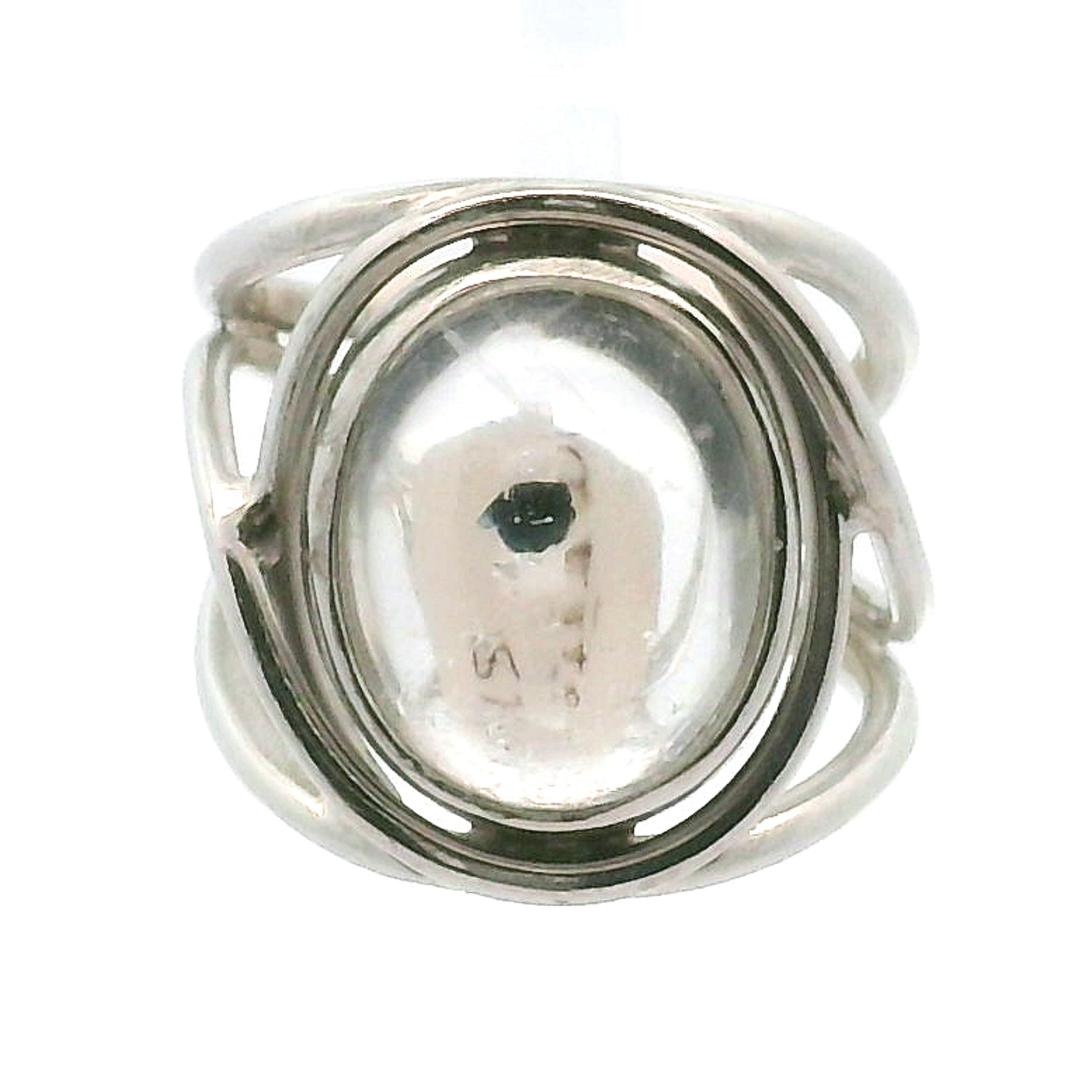 Fluorite in Quartz Adjustable Cuff Ring .925 Sterling Silver for Clearing Energy Fields