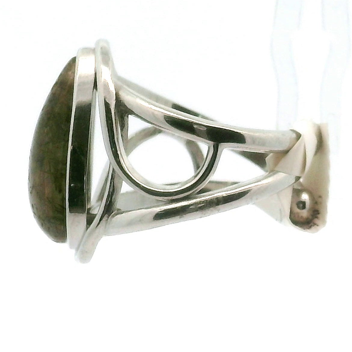 Gold and Green Rutile Cuff Ring .925 Silver for Insight, Meditation & Shamanic Journey