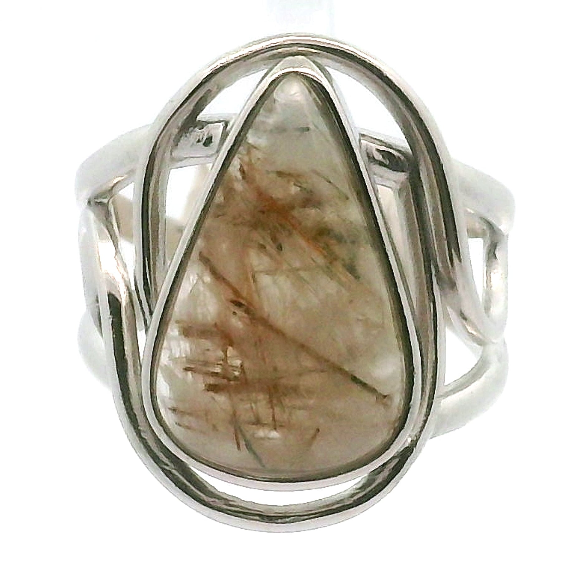 Gold and Green Rutile Cuff Ring .925 Silver for Insight, Meditation & Shamanic Journey