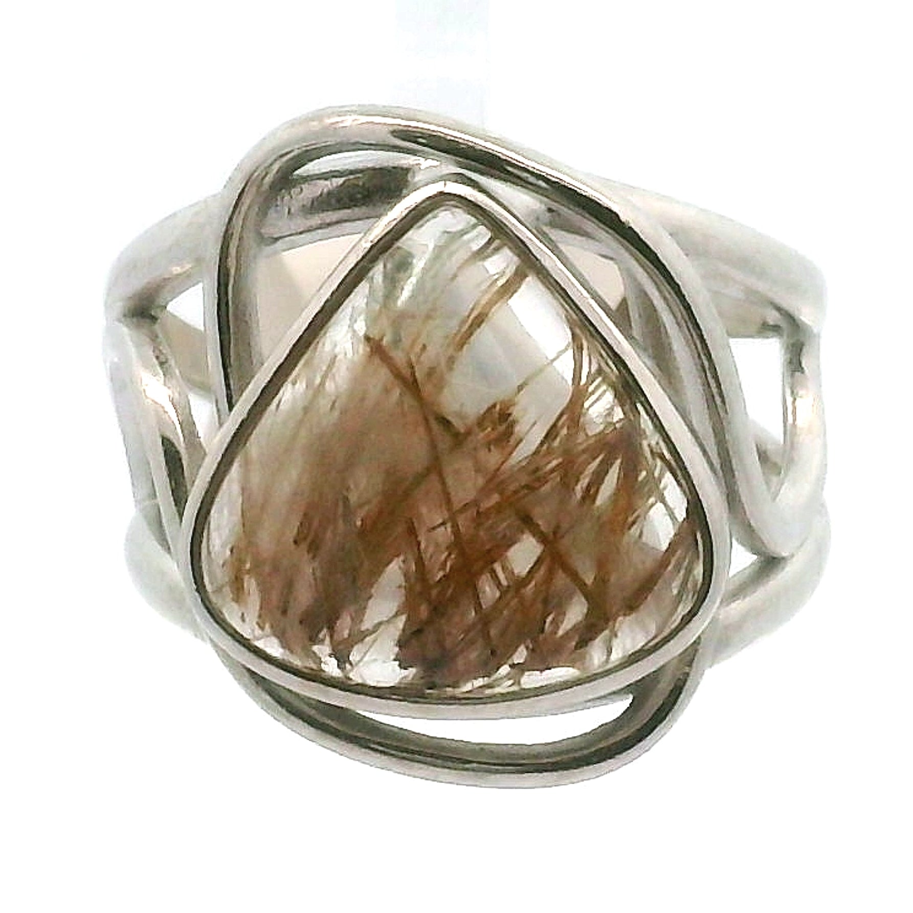Gold and Green Rutile Cuff Ring .925 Silver for Insight, Meditation & Shamanic Journey