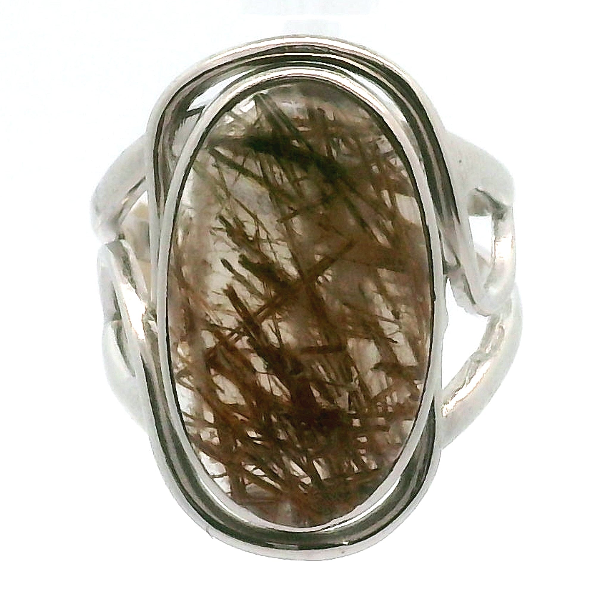 Gold and Green Rutile Cuff Ring .925 Silver for Insight, Meditation & Shamanic Journey