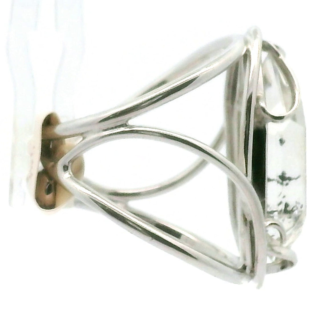 Clear Quartz with Hematite Cuff Ring .925 Silver for Healing, Intention Setting and Manifesting your Desires