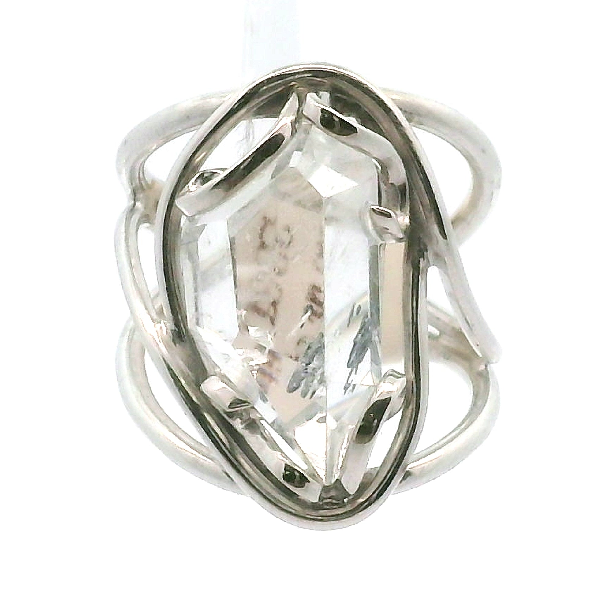 Clear Quartz with Hematite Cuff Ring .925 Silver for Healing, Intention Setting and Manifesting your Desires