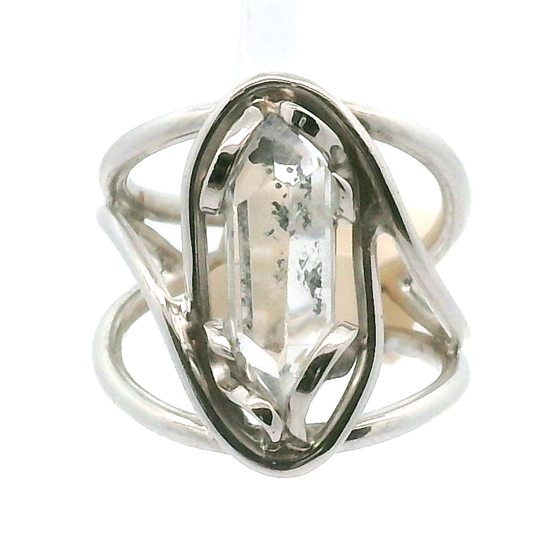 Clear Quartz with Hematite Cuff Ring .925 Silver for Healing, Intention Setting and Manifesting your Desires