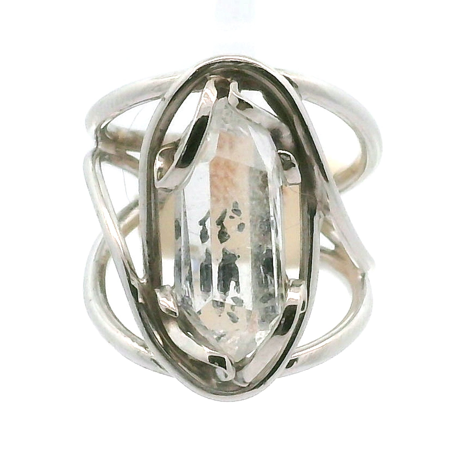 Clear Quartz with Hematite Cuff Ring .925 Silver for Healing, Intention Setting and Manifesting your Desires