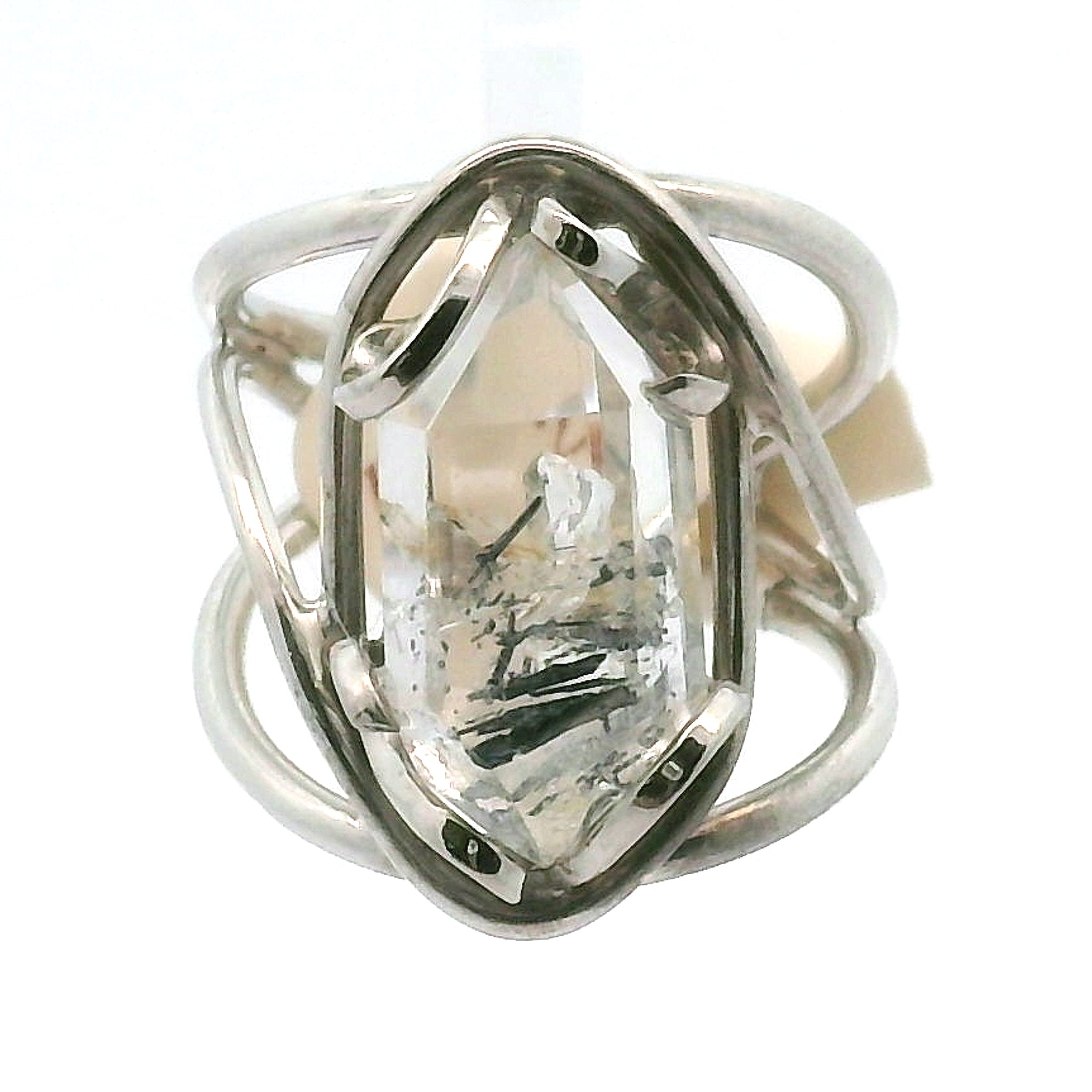 Clear Quartz with Hematite Cuff Ring .925 Silver for Healing, Intention Setting and Manifesting your Desires