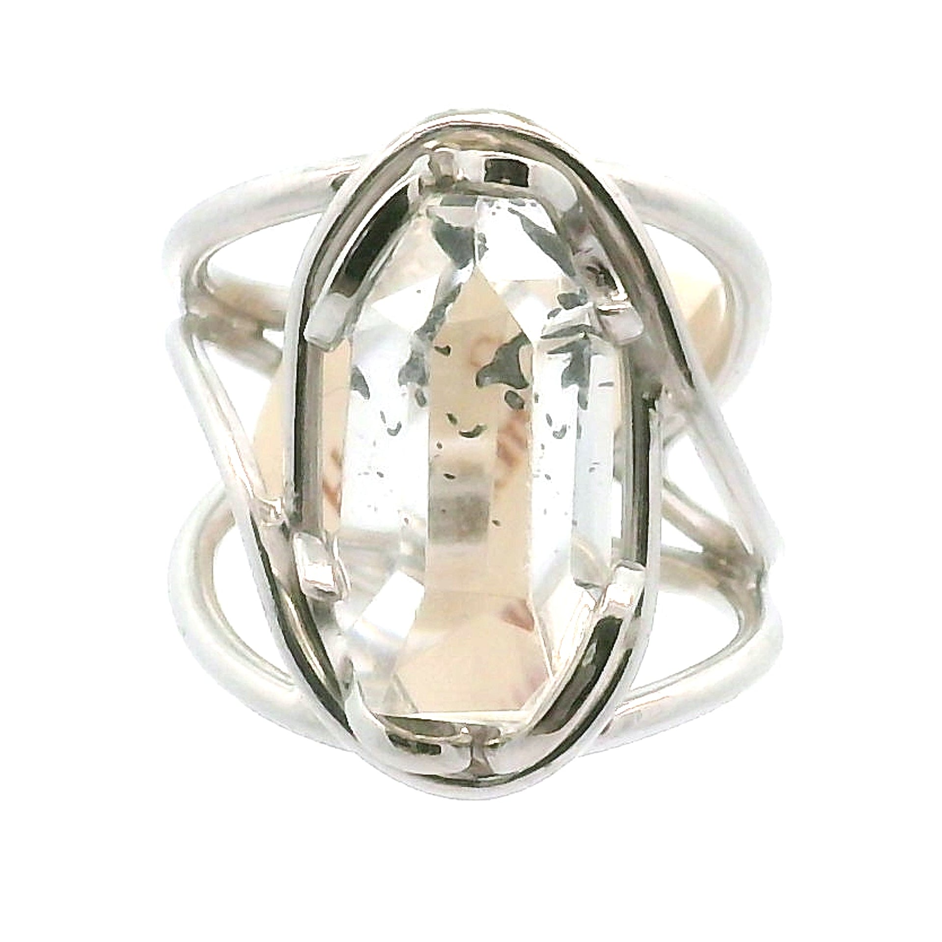 Clear Quartz with Hematite Cuff Ring .925 Silver for Healing, Intention Setting and Manifesting your Desires