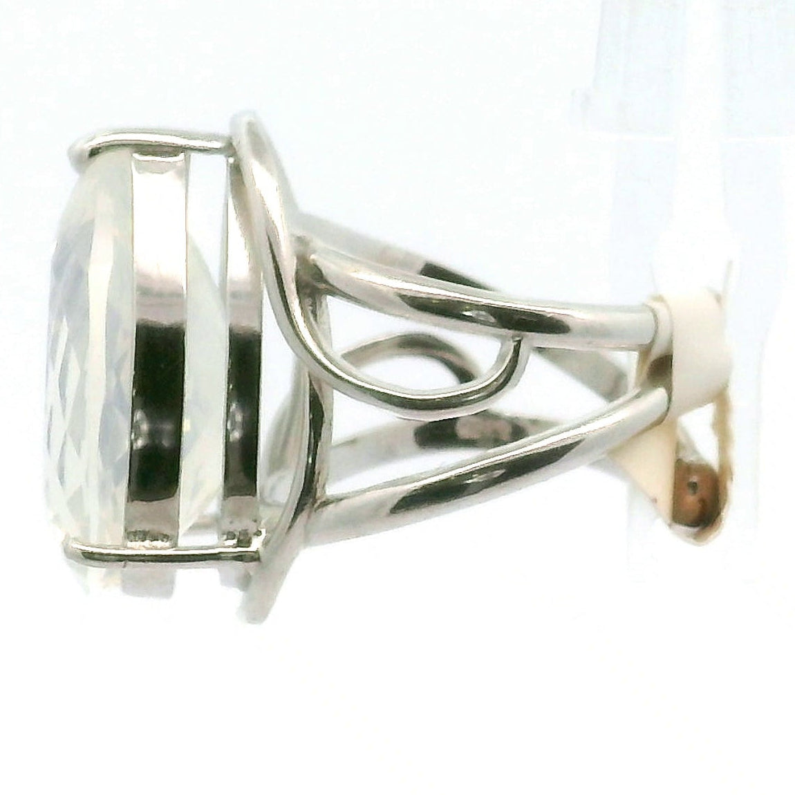 Moon Quartz Cuff Ring .925 Silver for Angelic Wisdom