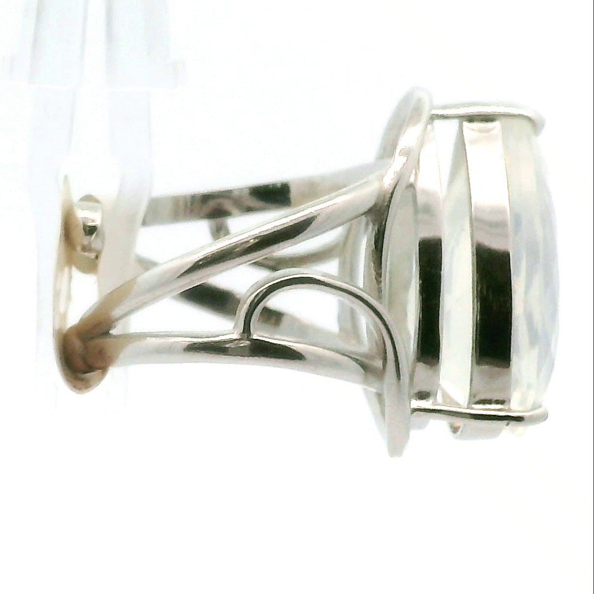 Moon Quartz Cuff Ring .925 Silver for Angelic Wisdom