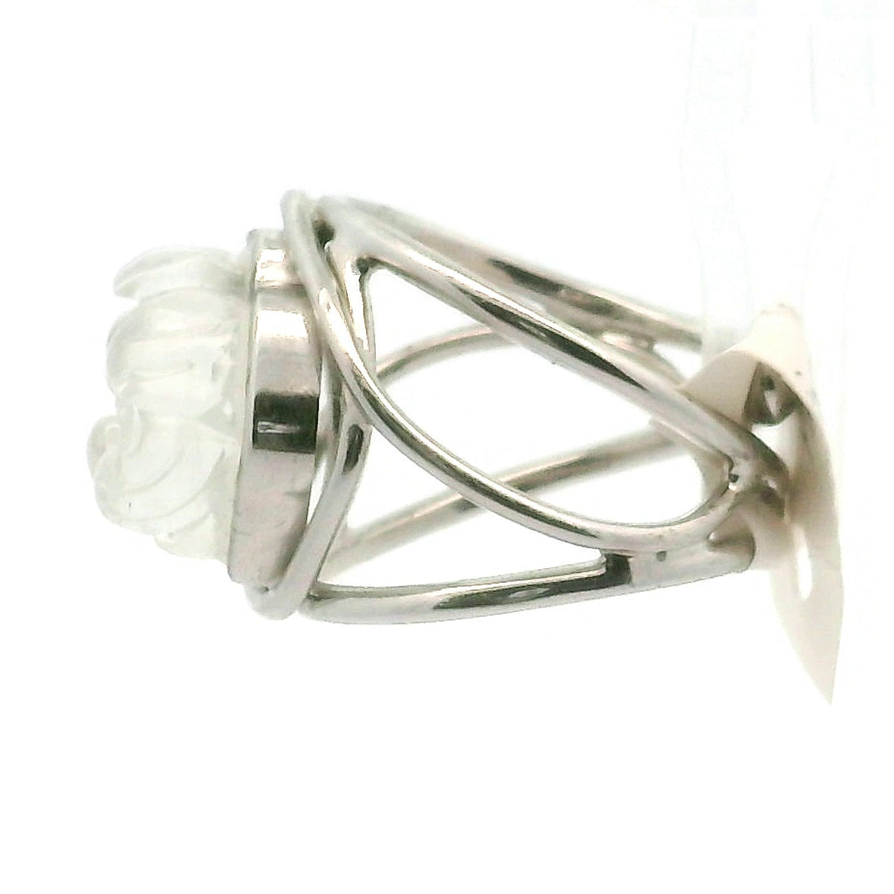 Rainbow Moonstone Lotus Cuff Ring .925 Silver for New Beginnings, Protection and Manifestation