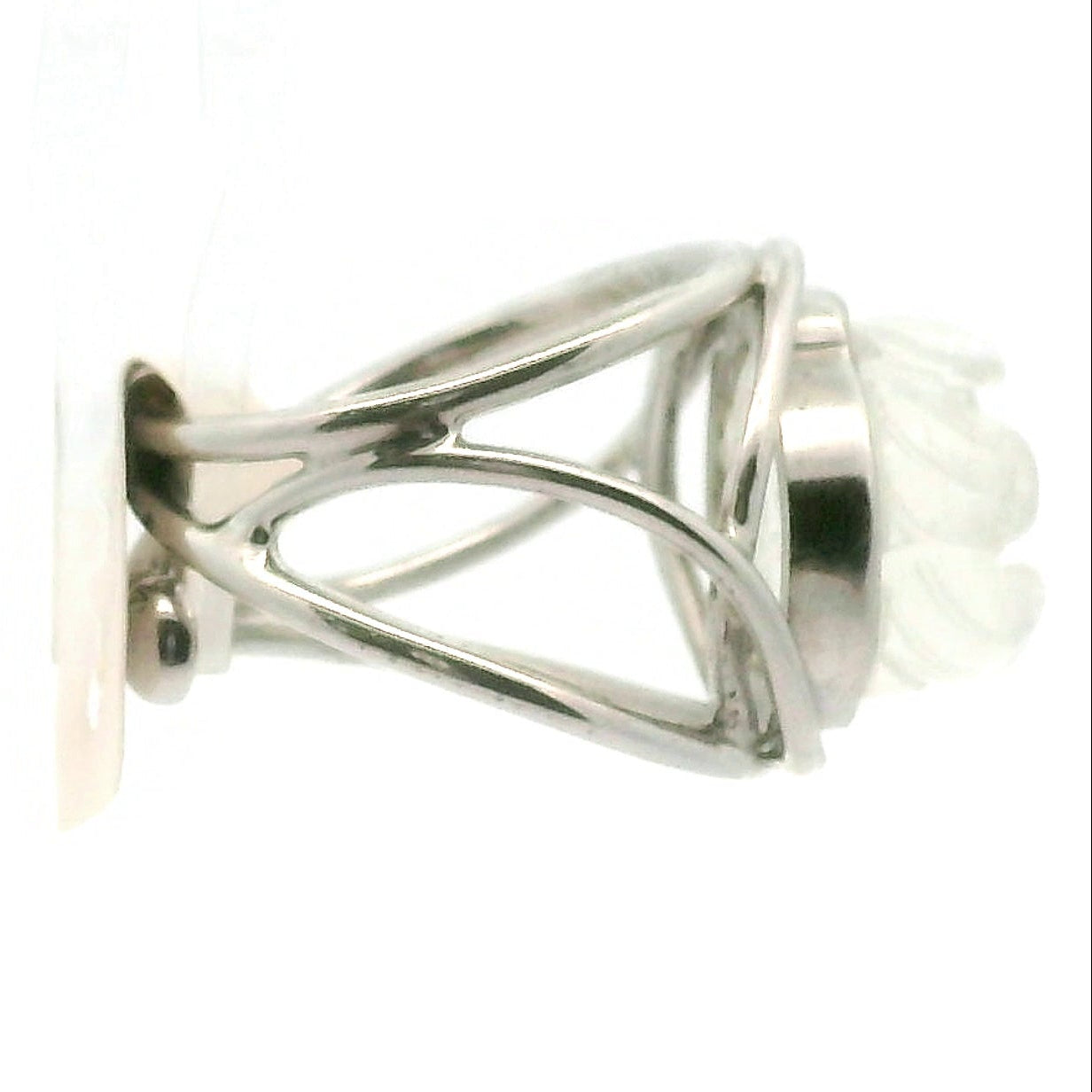 Rainbow Moonstone Lotus Cuff Ring .925 Silver for New Beginnings, Protection and Manifestation